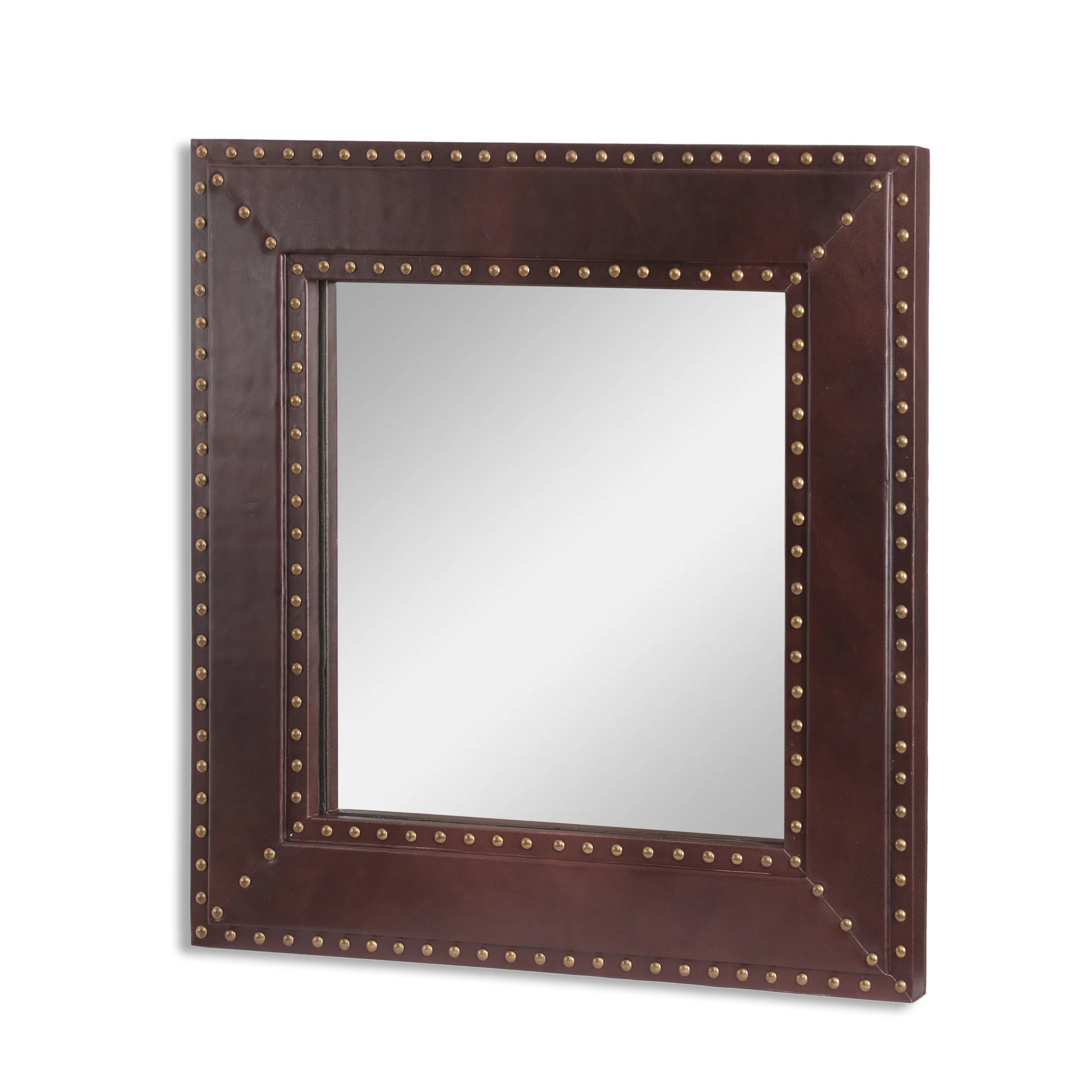Dodds Handcrafted Boho Studded Leather Square Wall Mirror - furnishings