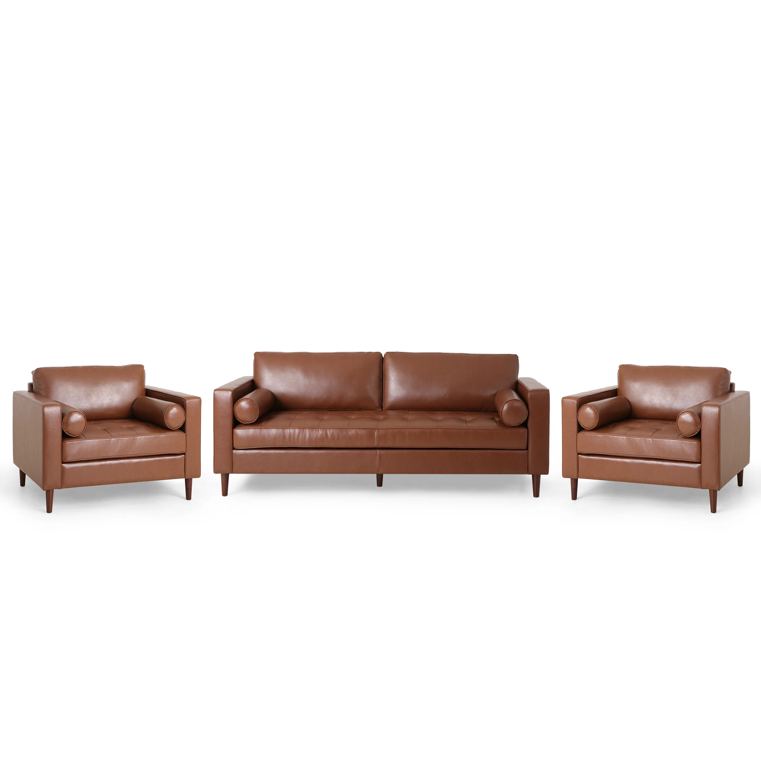 Hixon Contemporary Faux Leather Tufted 3 Piece Sofa and Club Chair Set - furnishings