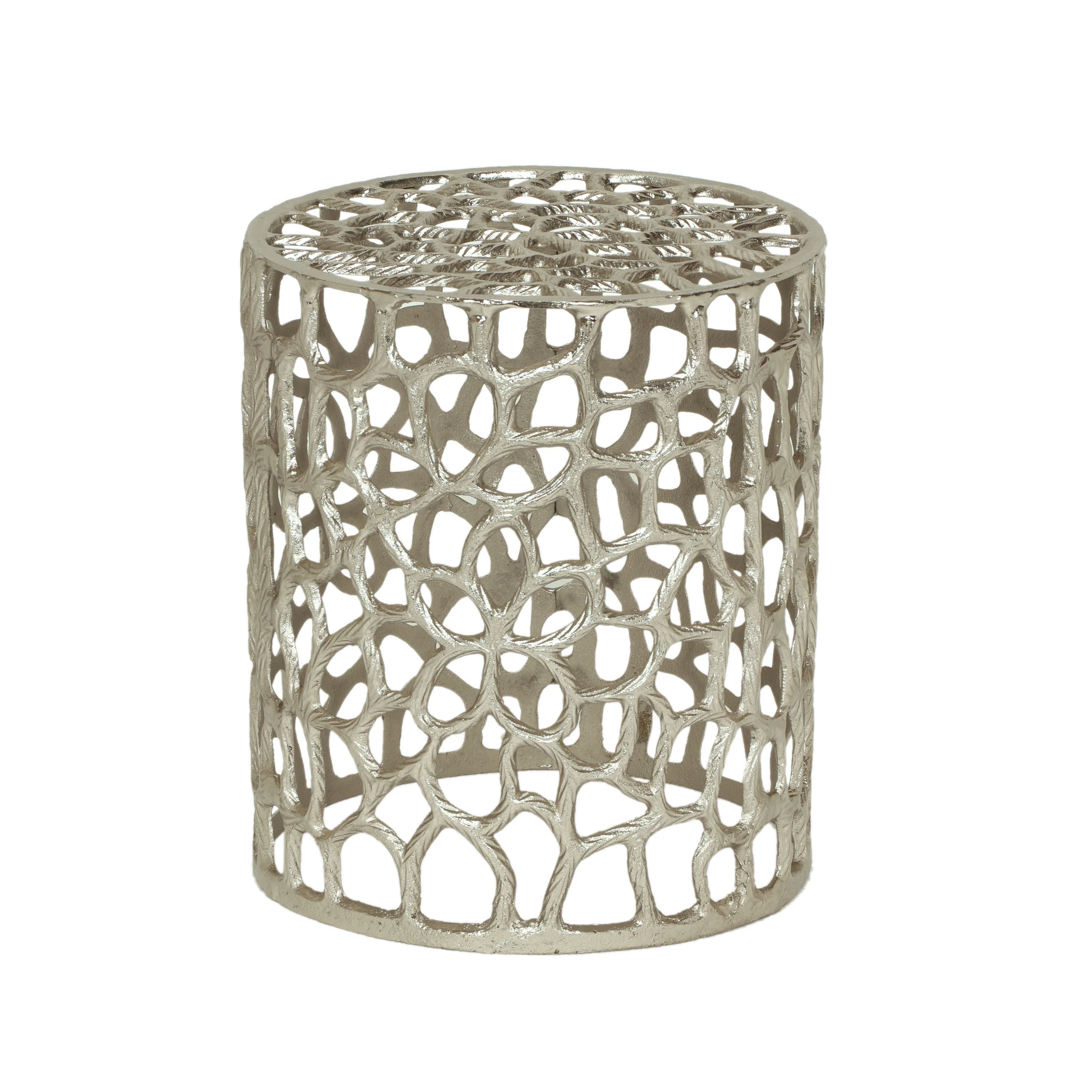 Graciela Modern Iron Mesh Accent Table, Nickel Antique - furnishings