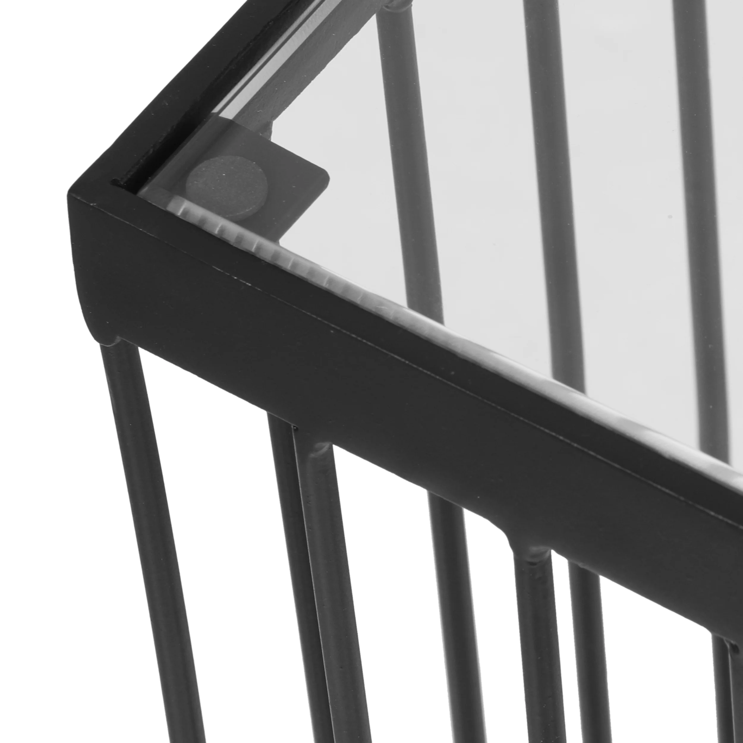 Plevna Contemporary Handcrafted Cage Side Table with Glass Top, Black and Clear - furnishings