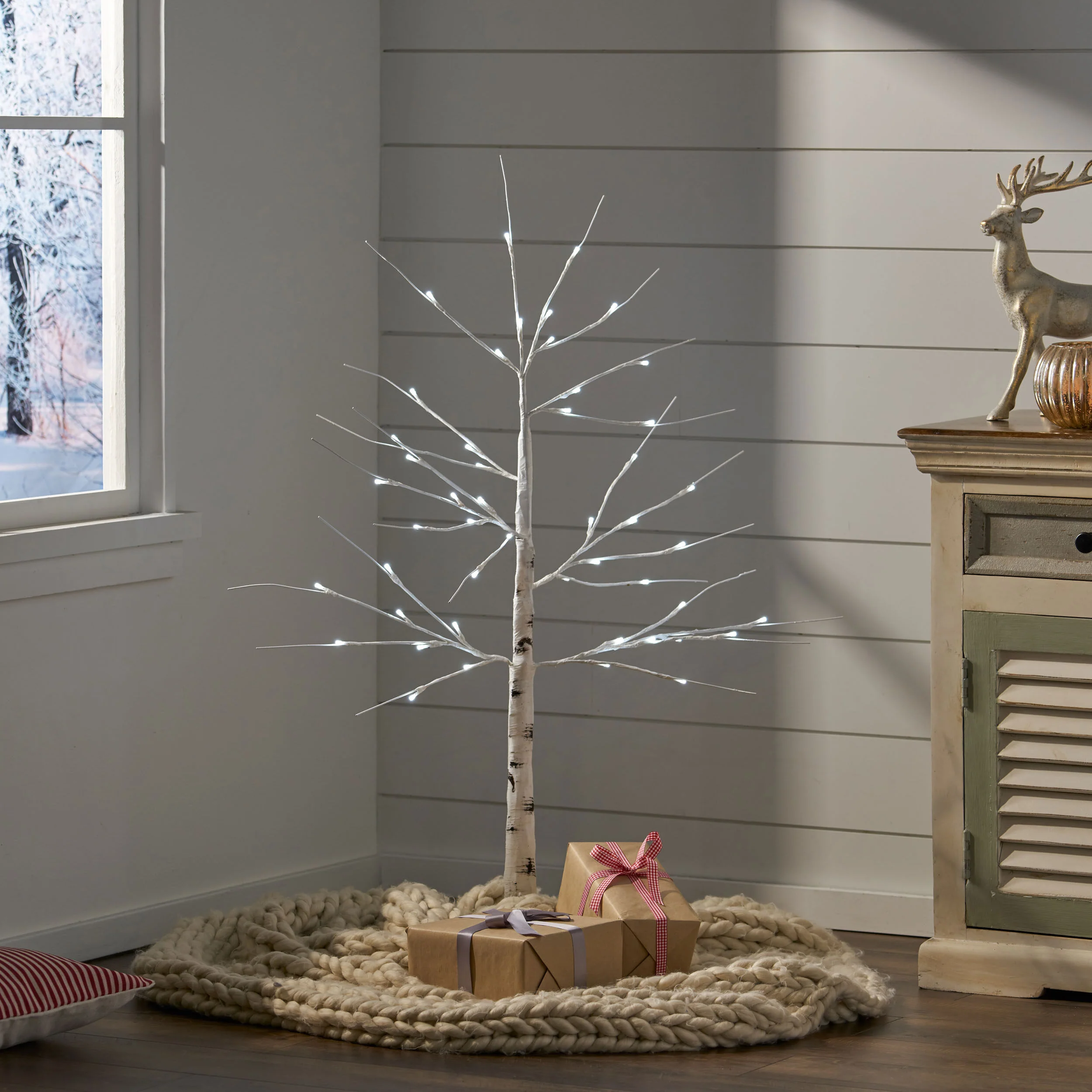 Bolton 6-Foot Pre-Lit 96 White LED Artificial Twig Birch Tree, White - furnishings