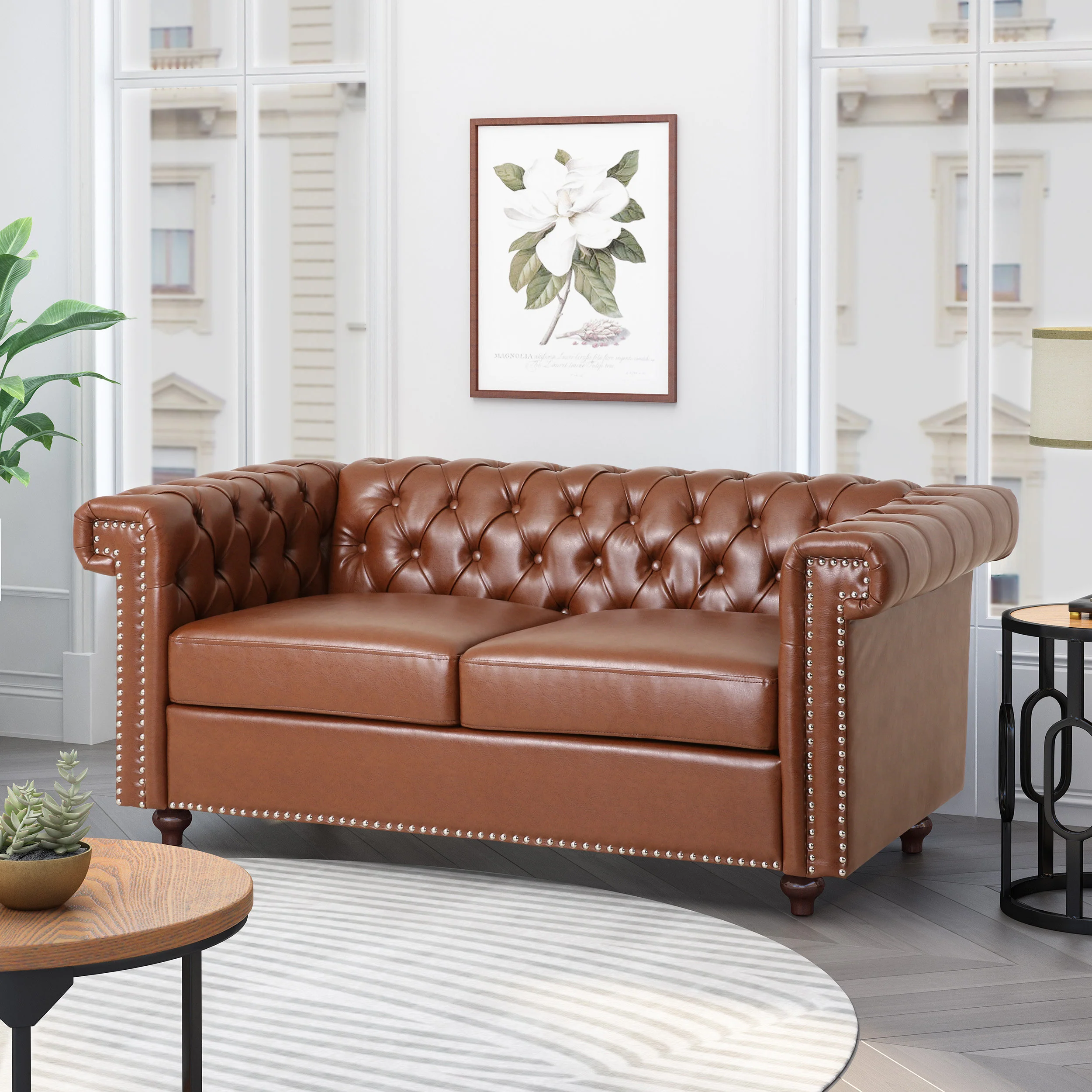 Timber Modern Glam Tufted Loveseat with Nailhead Trim - furnishings