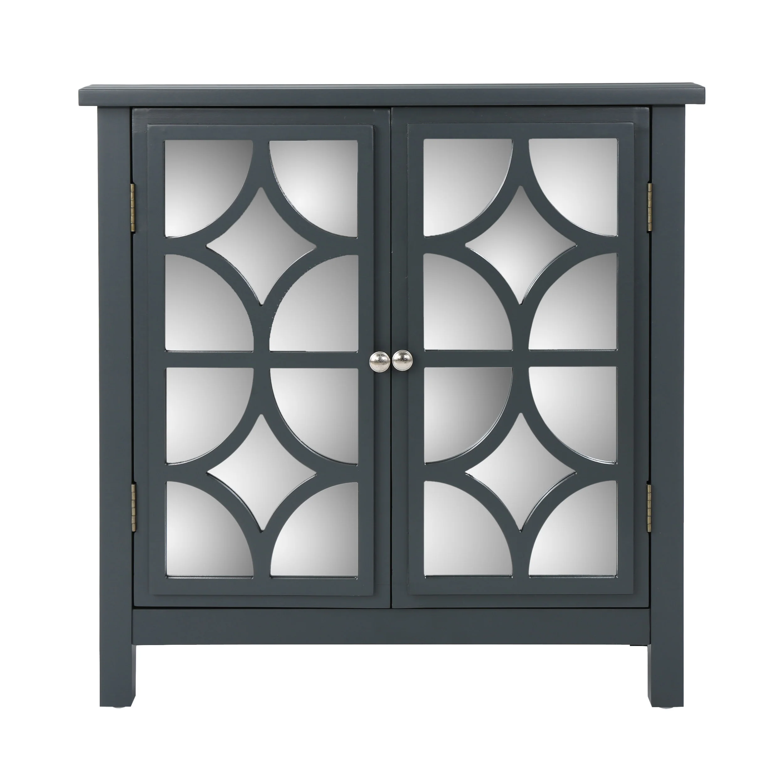 Melee Fir Wood Double Door Cabinet With Mirrored Accents, Charocal Gray - furnishings