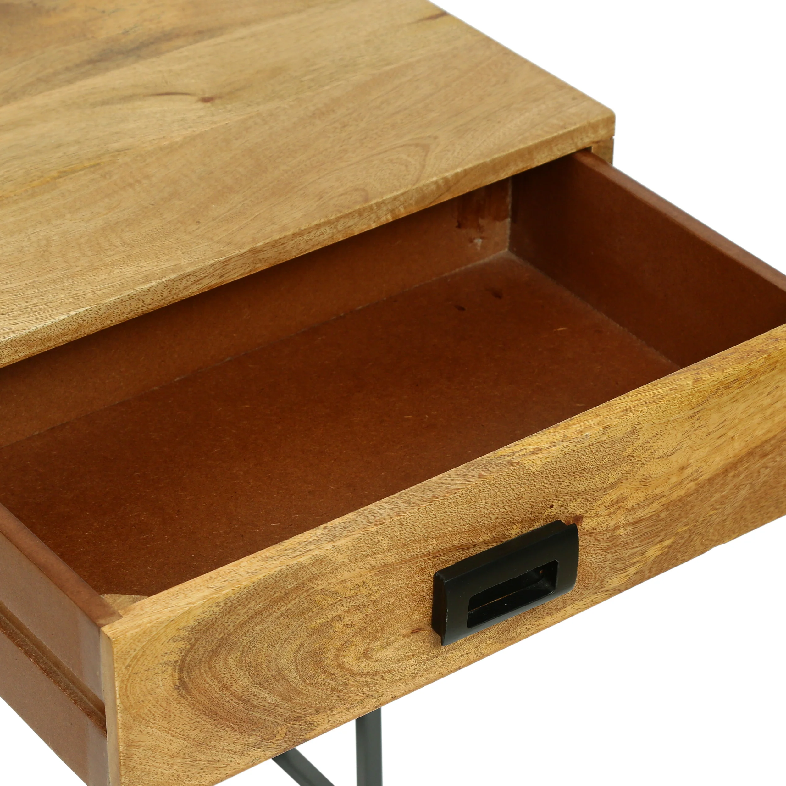 Aranda Modern Industrial Handmade Mango Wood C-Shaped Side Table with Drawer, Natural and Gray - furnishings