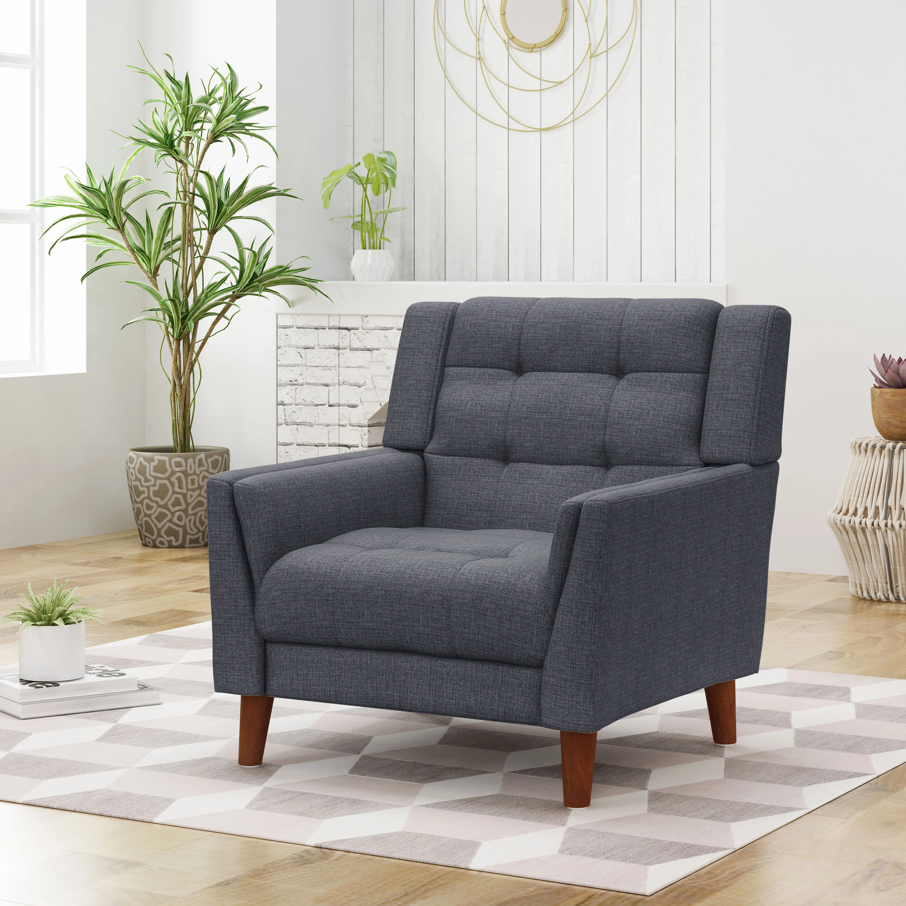 Anvith Mid Century Modern Fabric Arm Chair - furnishings