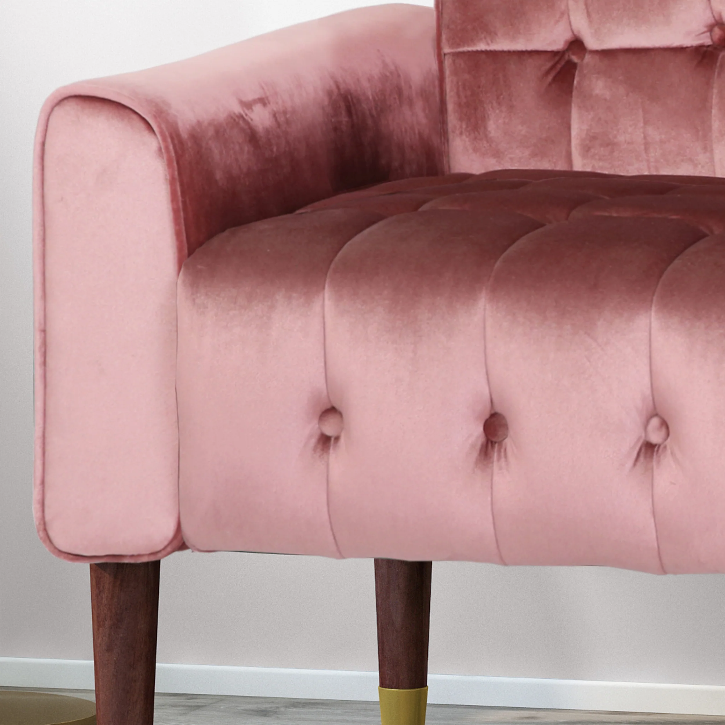 Aubrie Tufted Velvet Loveseat with Gold Tipped Tapered Legs - furnishings
