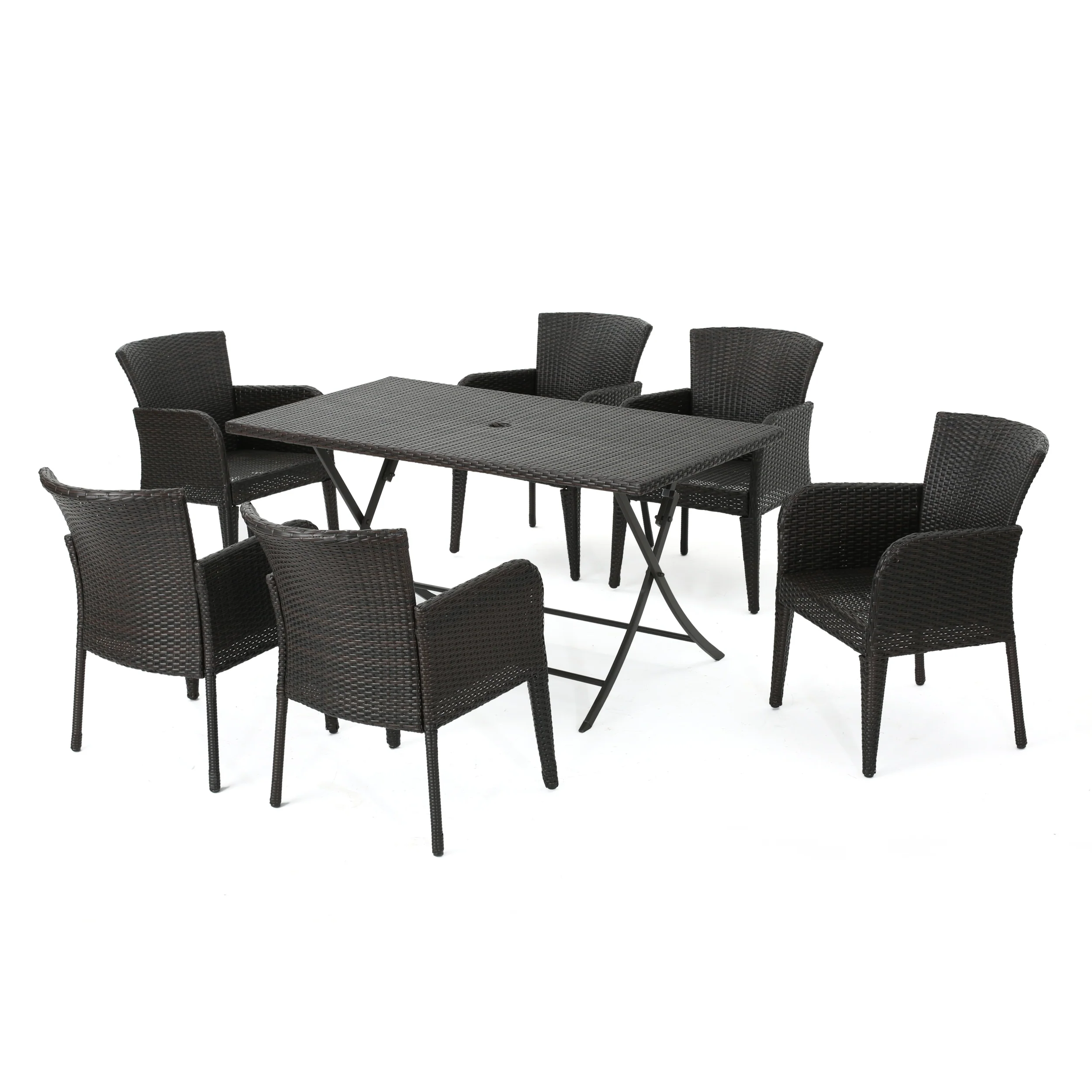 Killion Outdoor 7 Piece Multi-brown Wicker Dining Set with Foldable Table - furnishings
