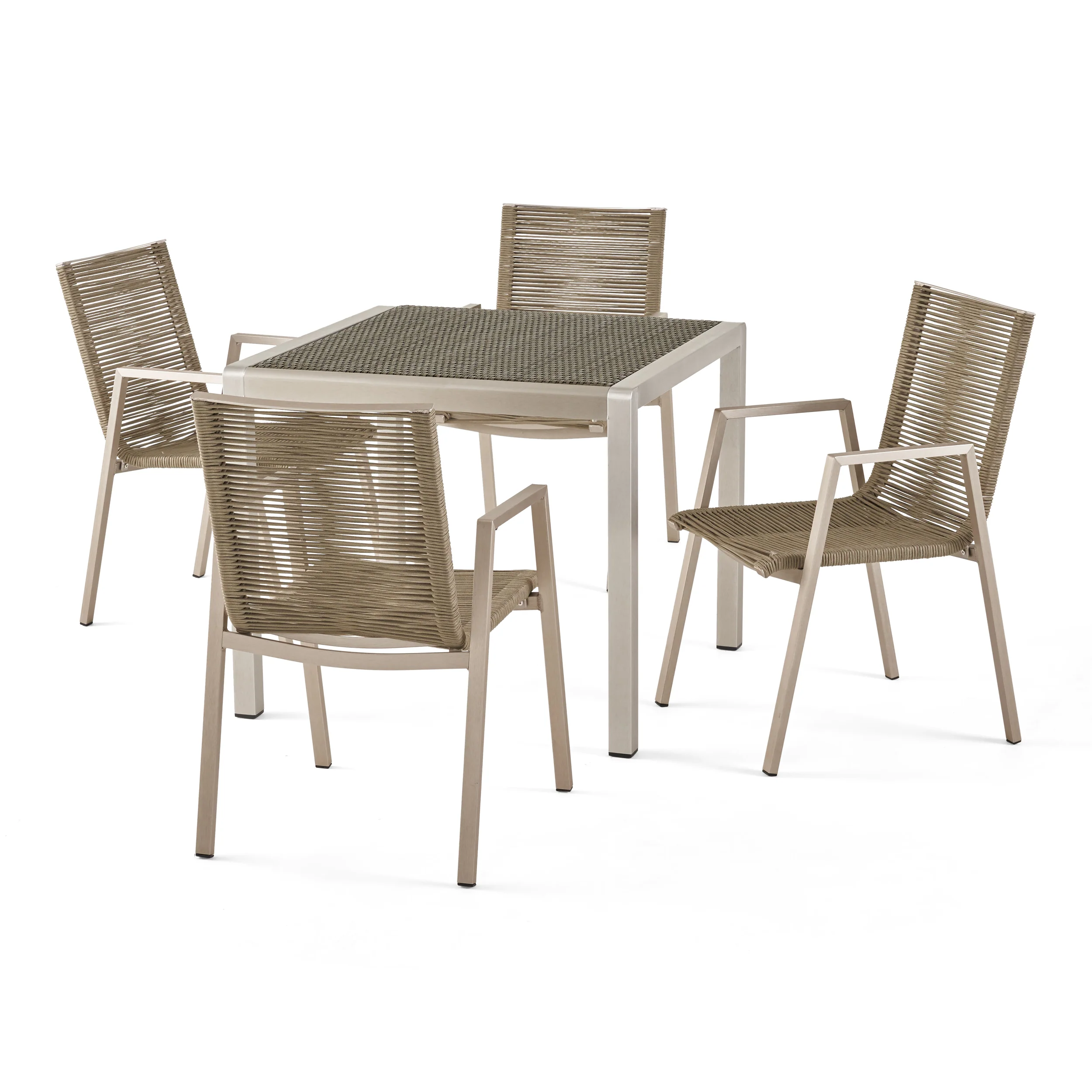Danitza Outdoor Modern 4 Seater Aluminum Dining Set with Wicker Table Top - furnishings
