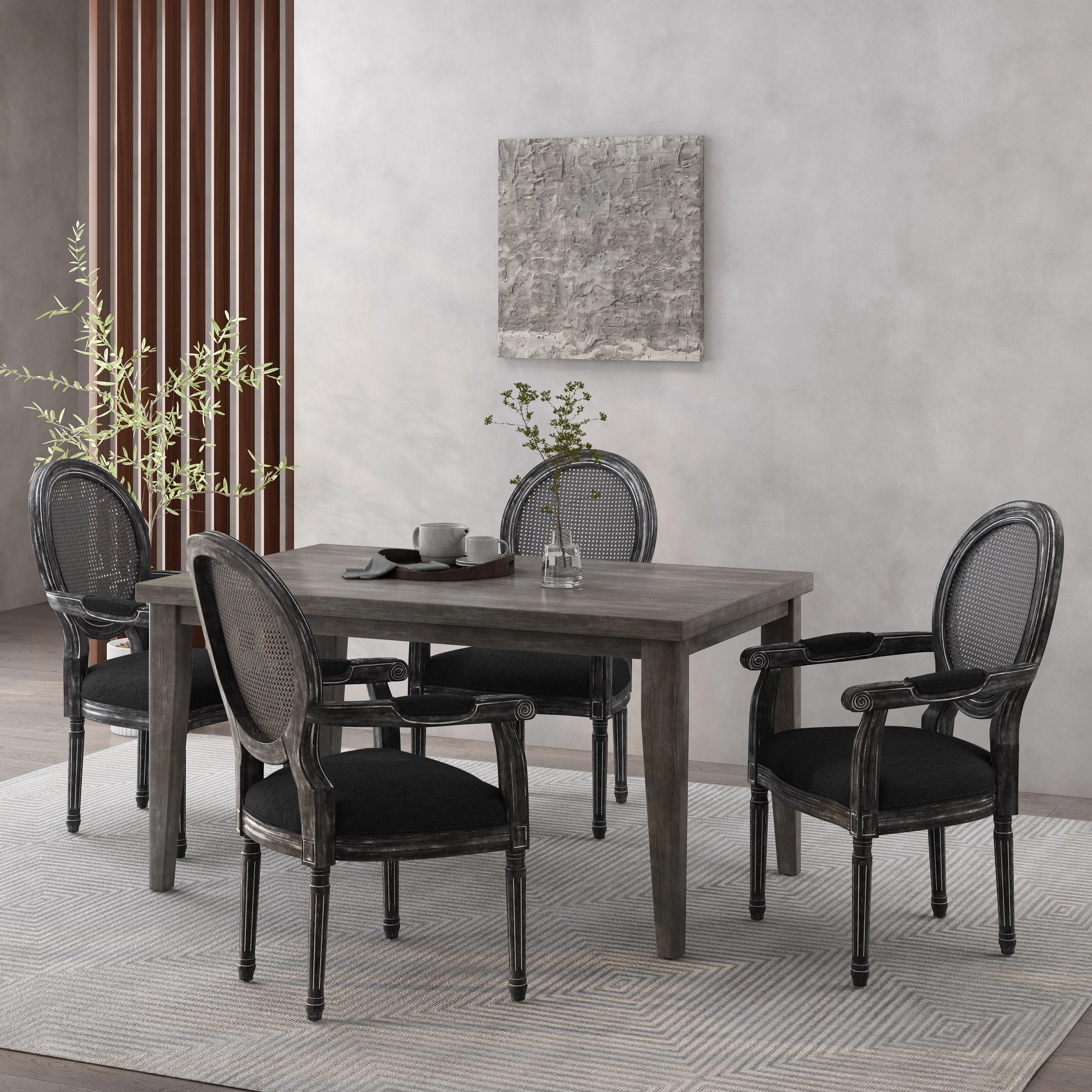 Aisenbrey French Country Wood and Cane Upholstered Dining Chair - furnishings