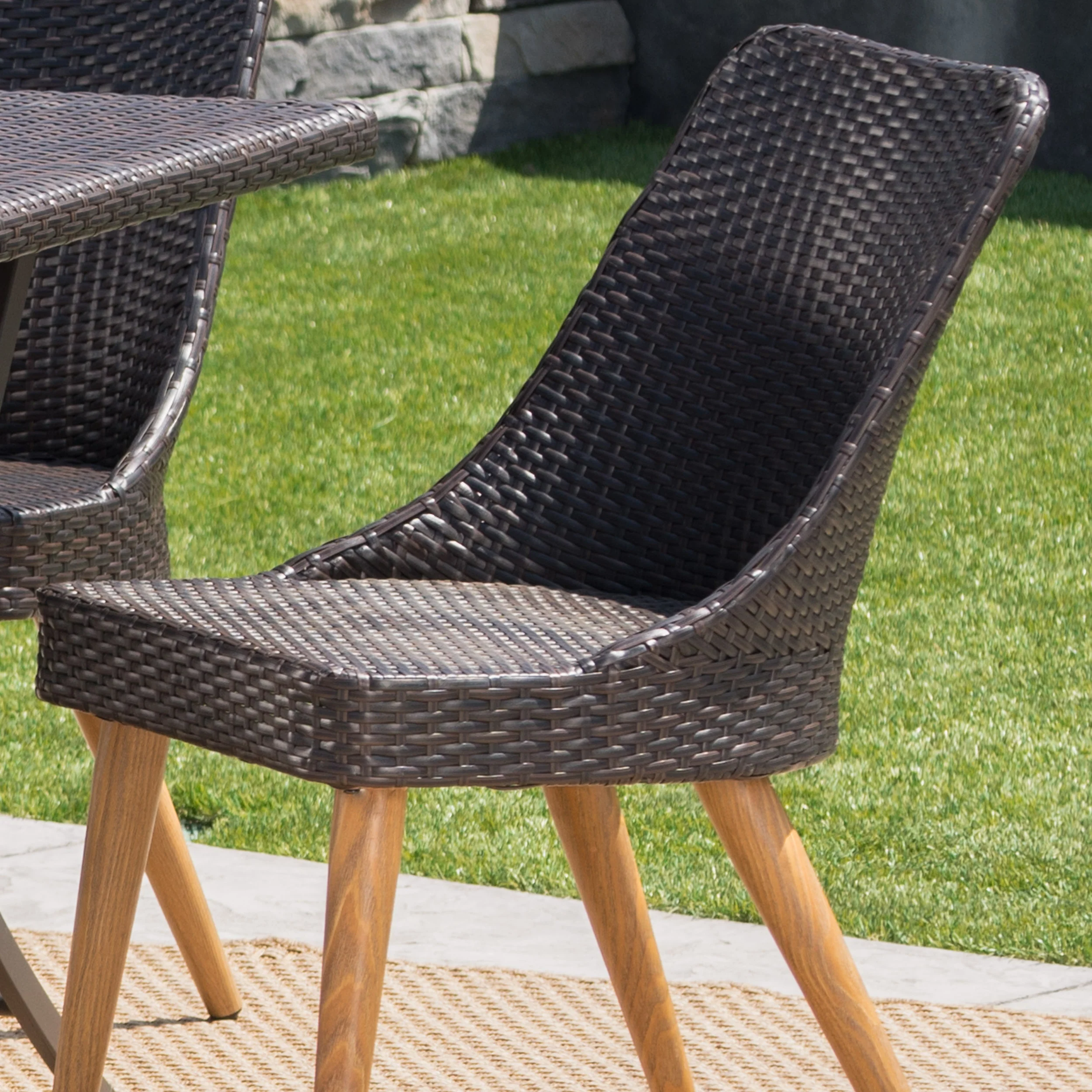 Fitzgerald Outdoor 7 Piece Multi-brown Wicker Dining Set - furnishings