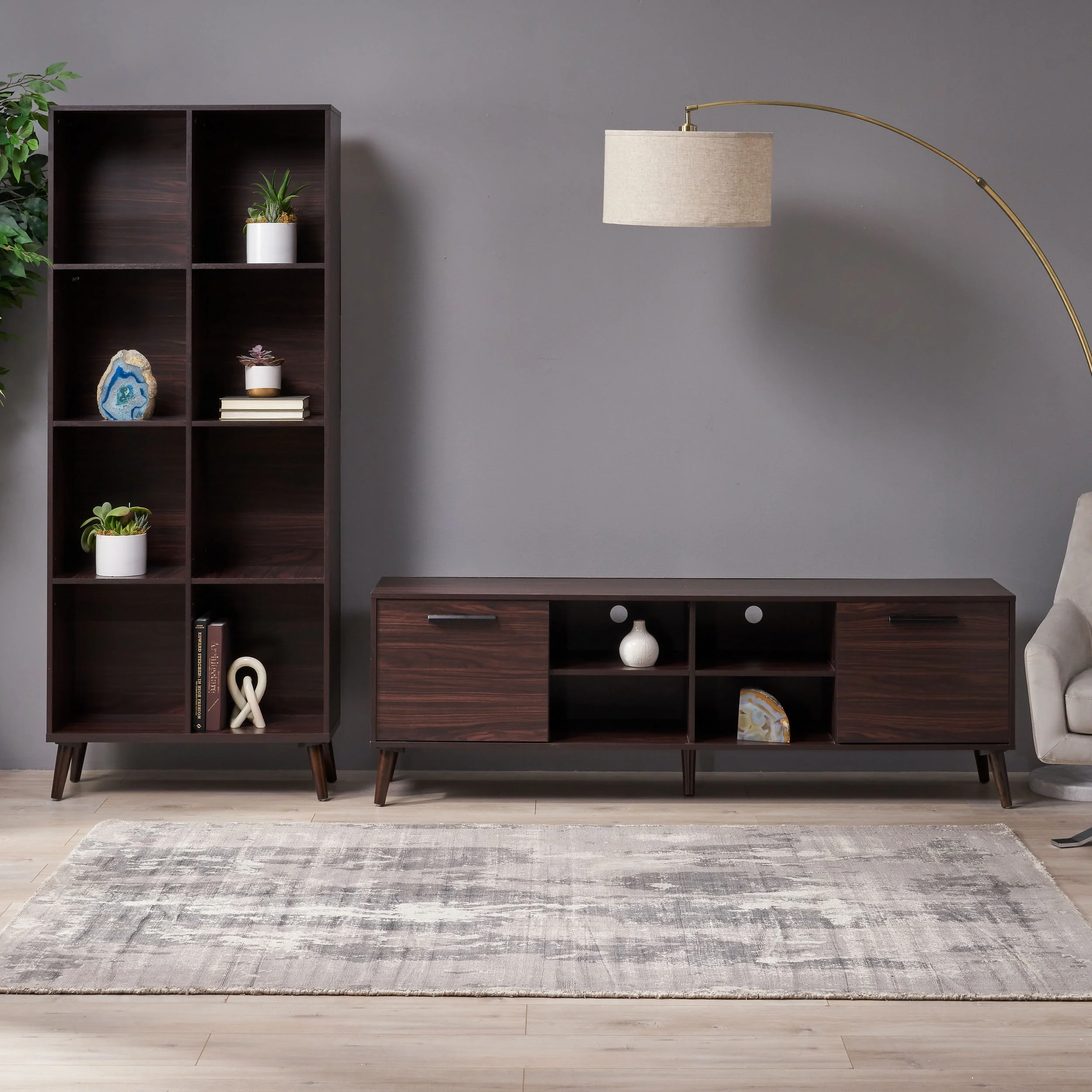 Clement Mid Century 2 Piece TV Stand & Bookcase Set - furnishings