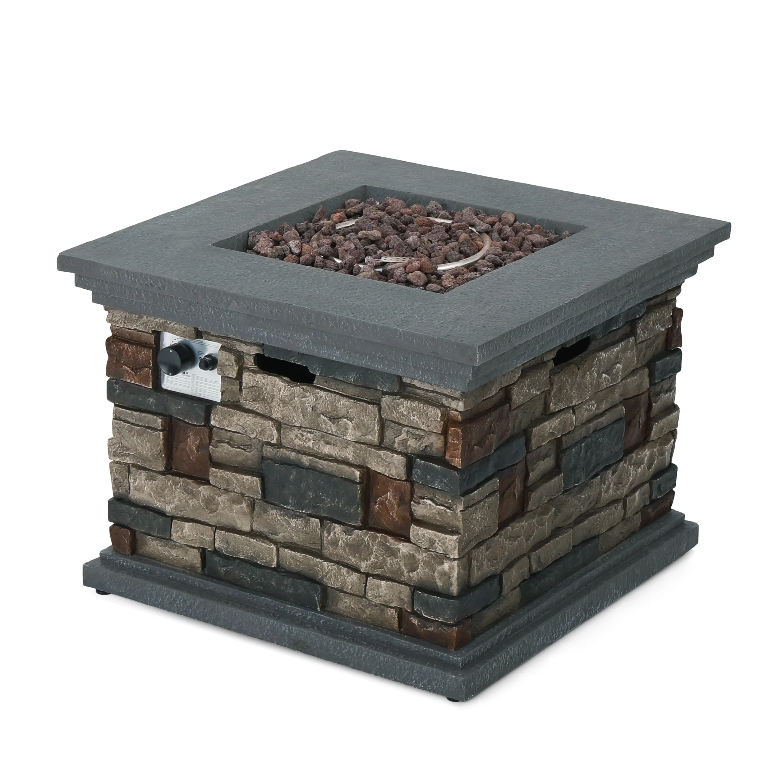 Crawford Outdoor Square Liquid Propane Fire Pit with Lava Rocks - furnishings