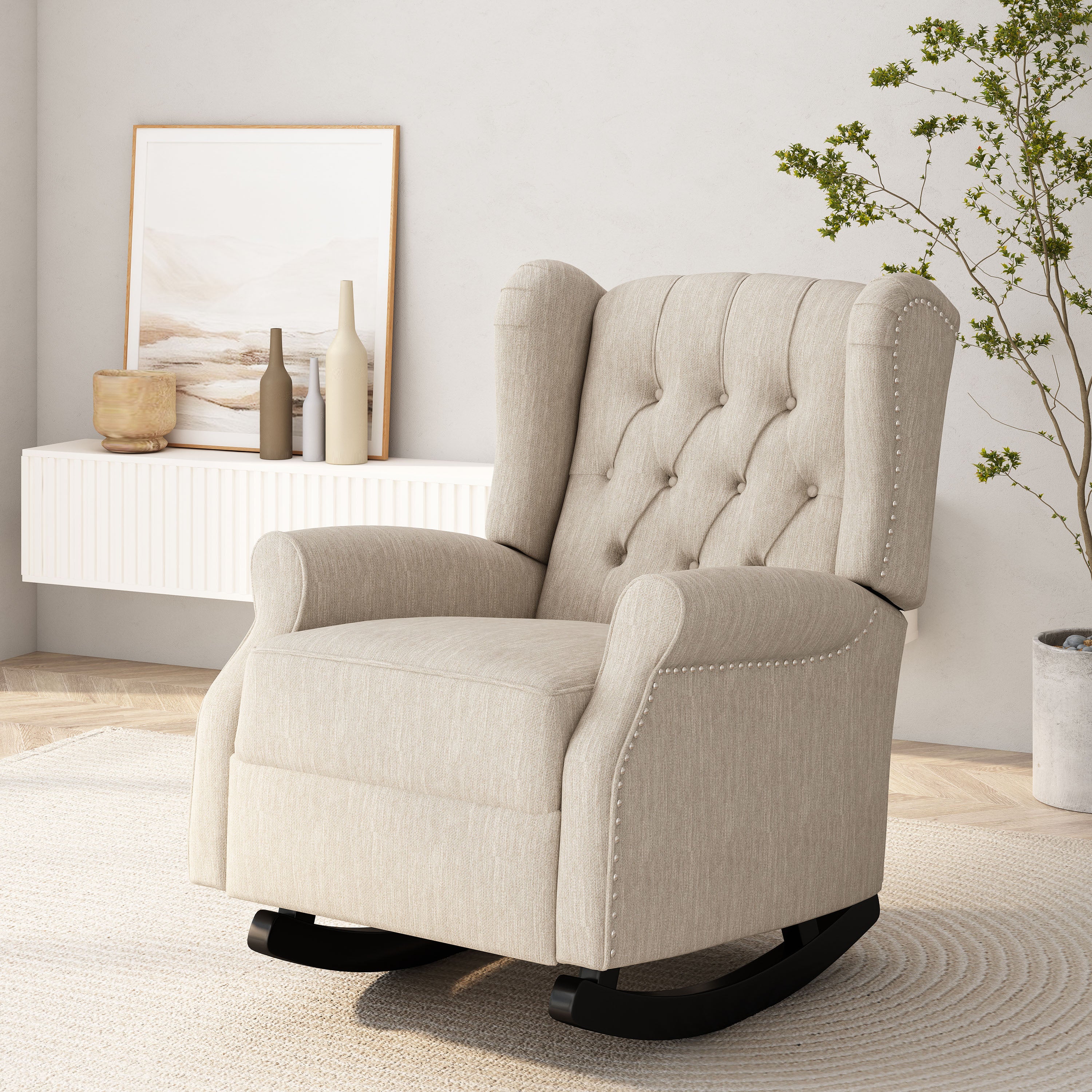 Sheila Contemporary Fabric Tufted Wingback Rocking Chair - furnishings