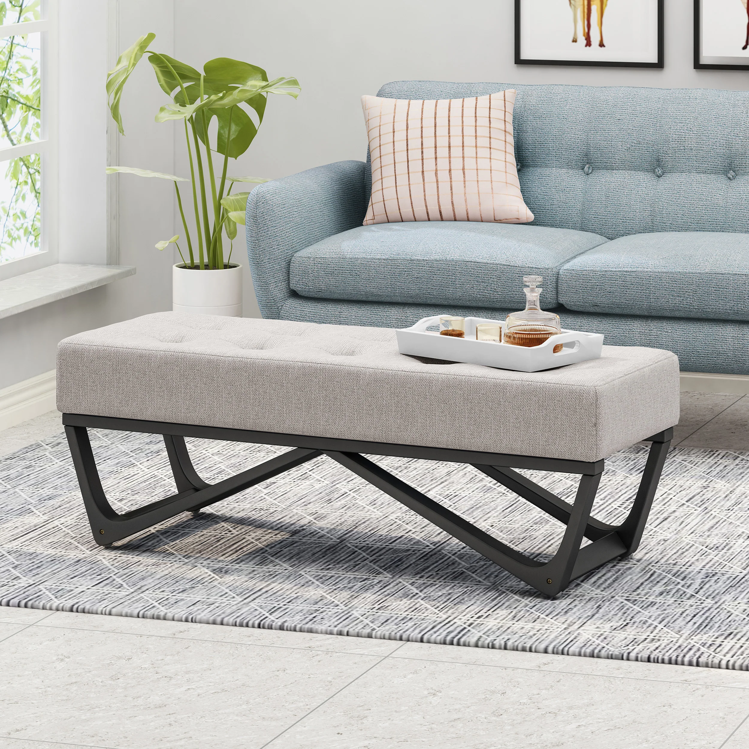 Emily Contemporary Fabric Ottoman Bench - furnishings