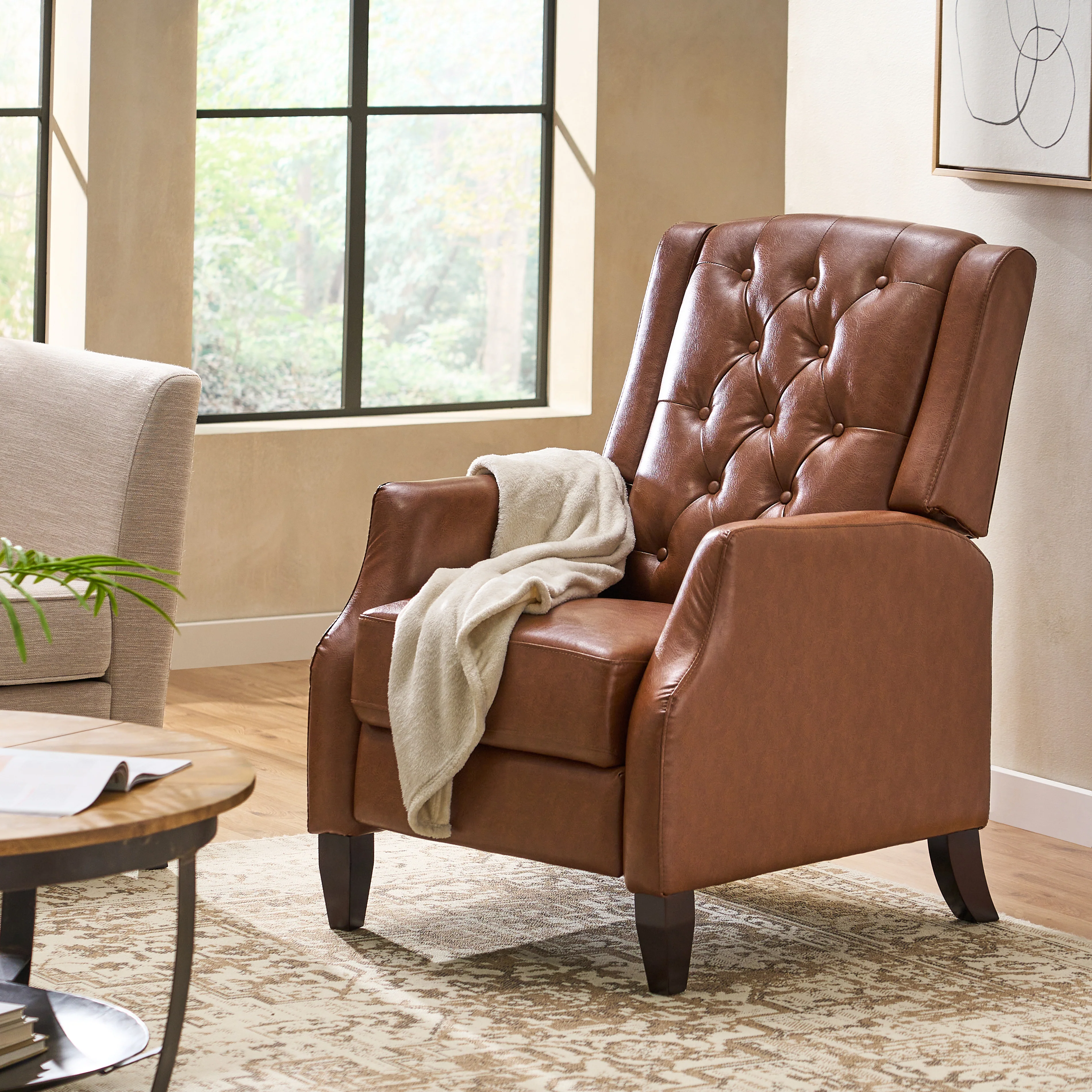 Loubar Contemporary Faux Leather Tufted Pushback Recliner - furnishings