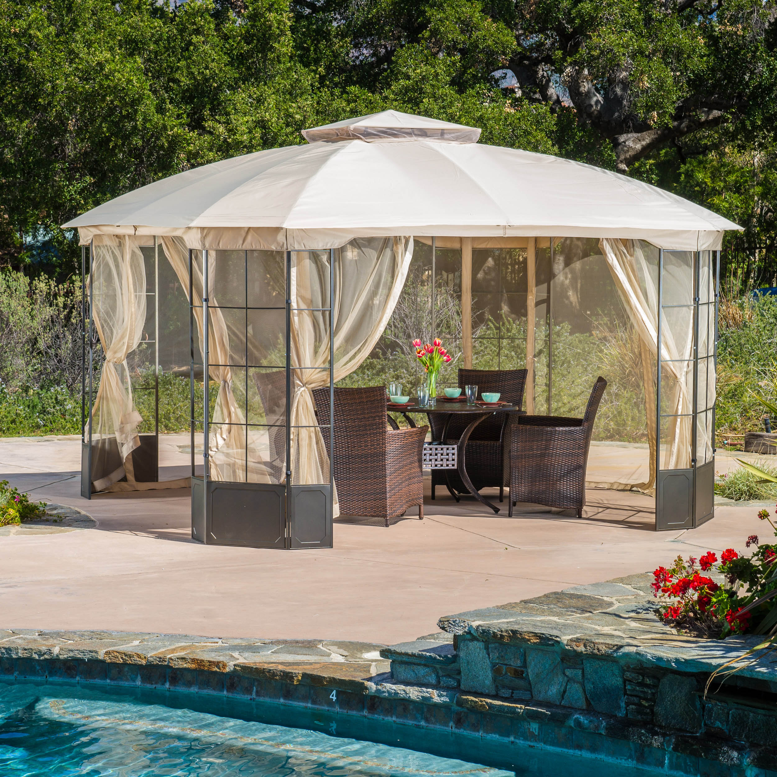 Somerset Outdoor Mosquito Netting 13 x 13 Foot Gazebo - furnishings