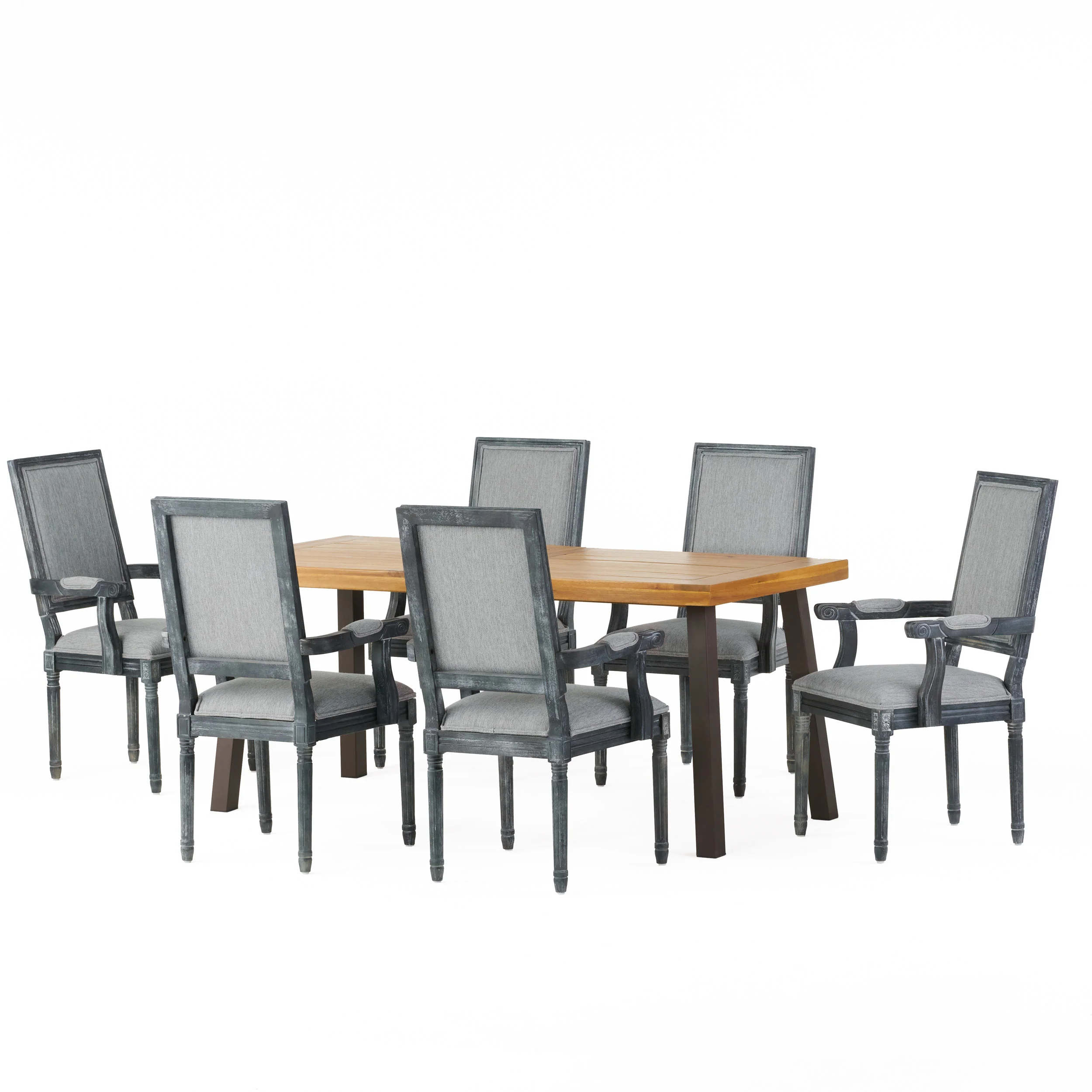 Coniston Farmhouse Fabric Upholstered Wood and Iron 7 Piece Dining Set - furnishings