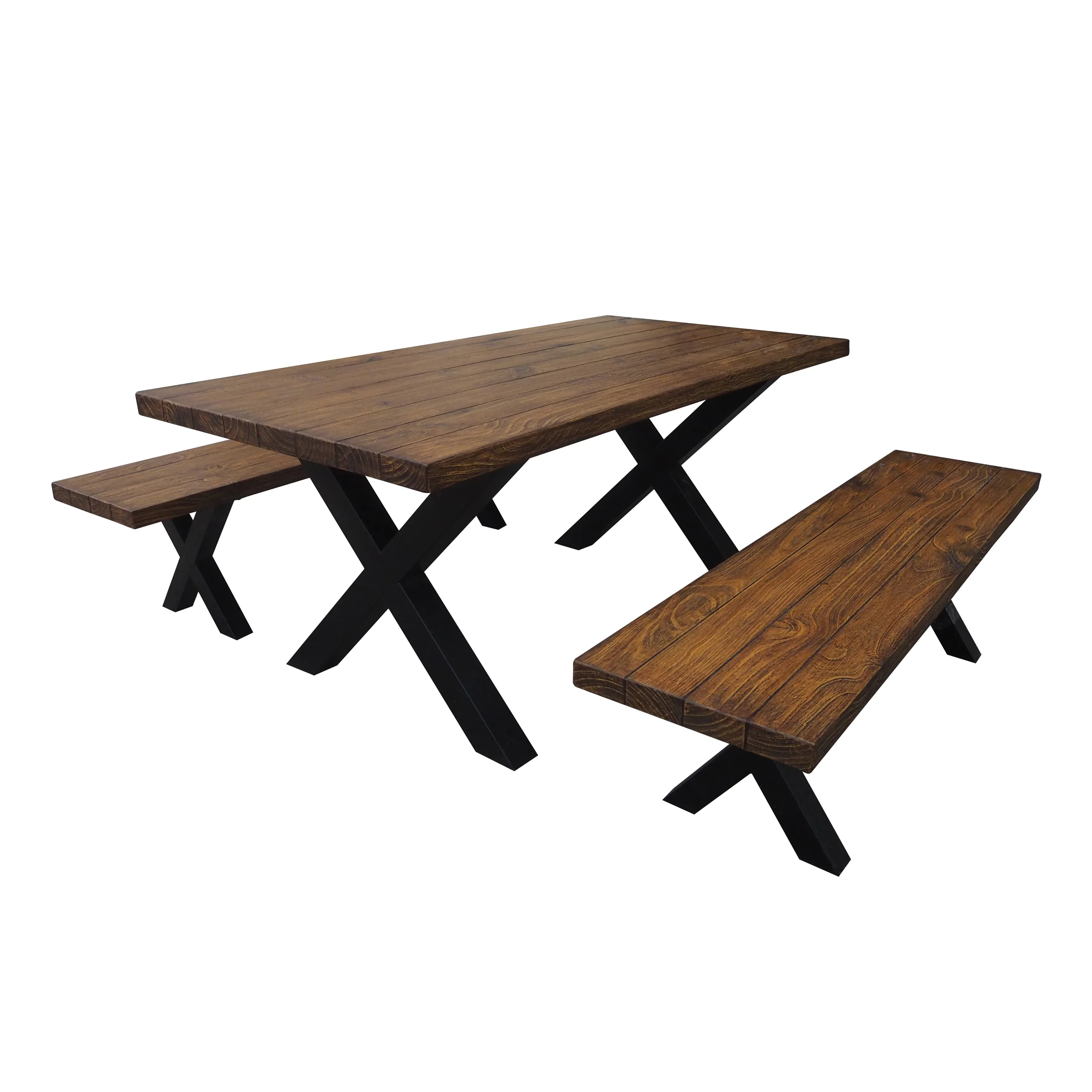 Falah Outdoor 3 Piece Brown Walnut Finish Lightweight Concrete Picnic Set - furnishings