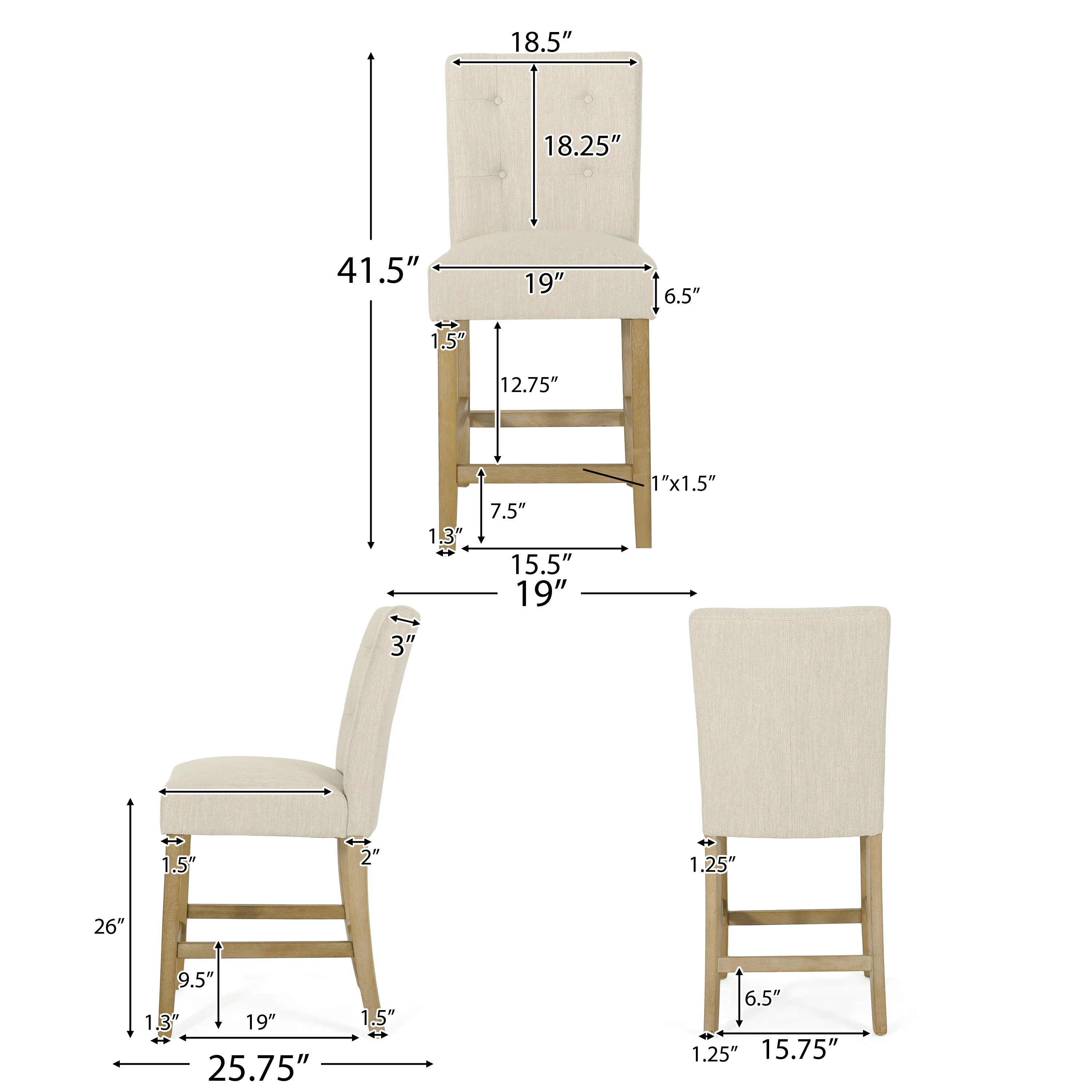 Dellroy Contemporary Fabric Button Tufted 26 Inch Counter Stools, Set of 2 - furnishings
