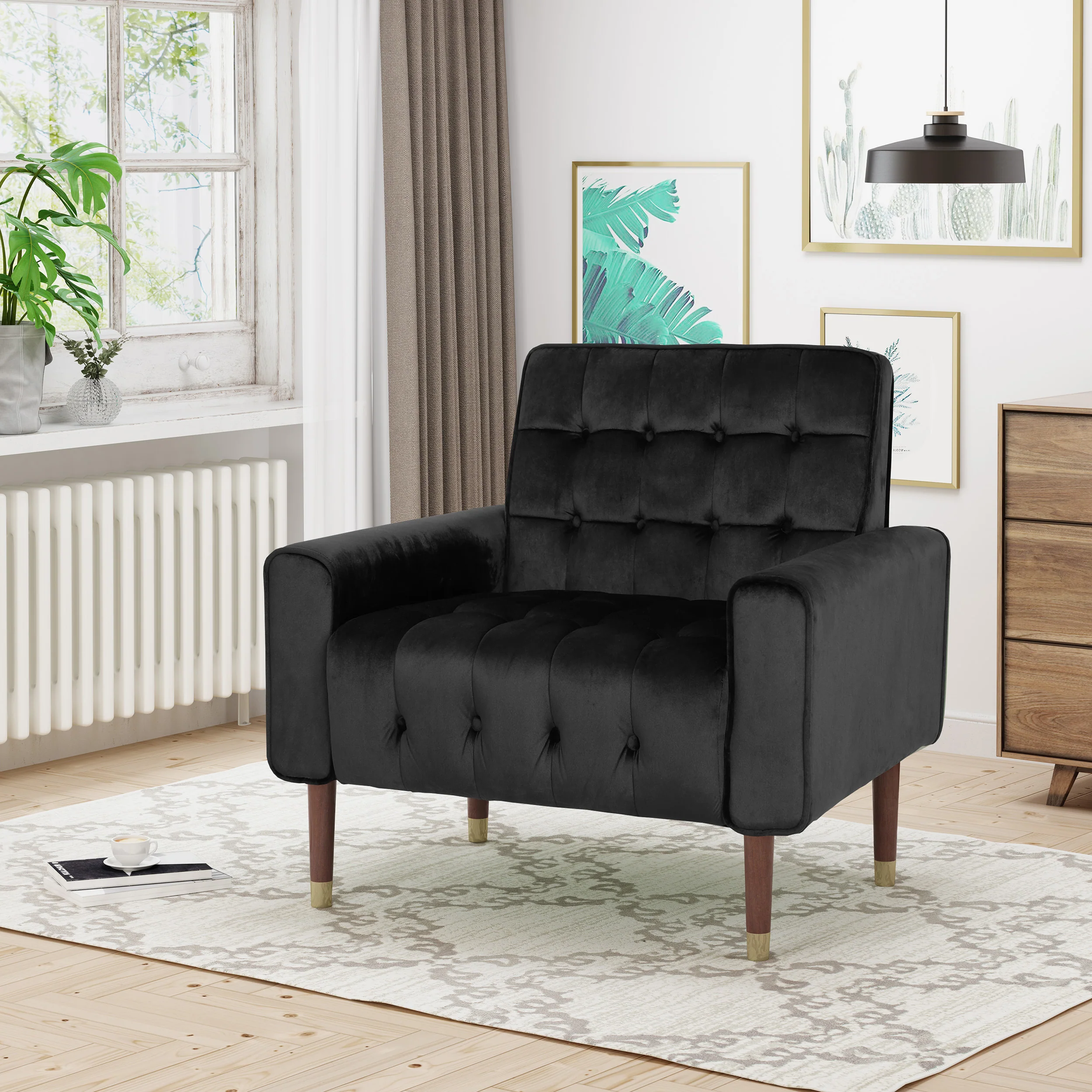 Betsy Velvet Armchair, Modern Glam, Button-Tufted, Waffle Stitching - furnishings