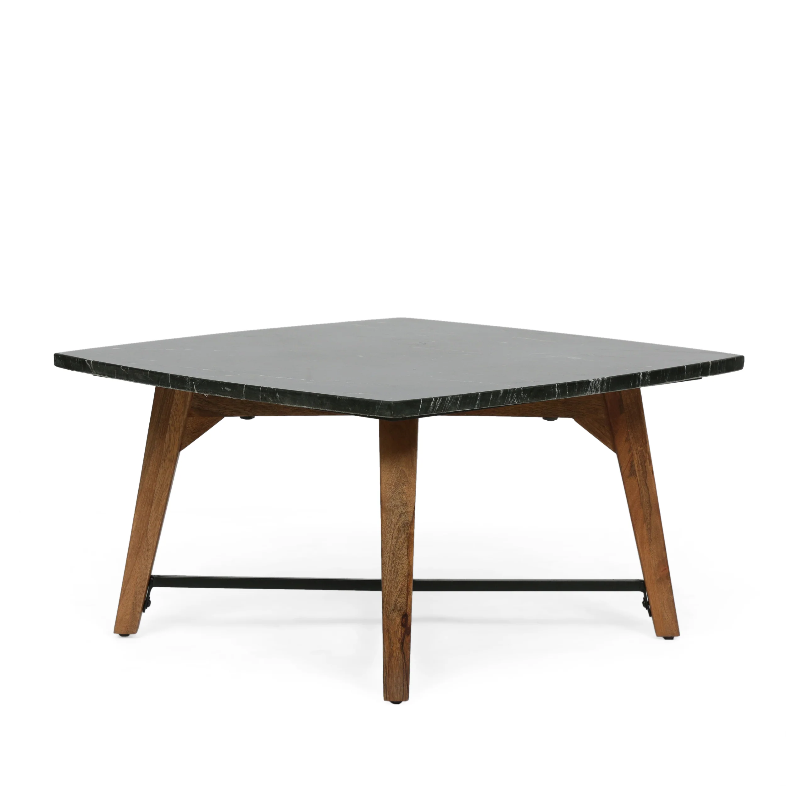 Volney Boho Glam Handcrafted Marble Top Coffee Table, Black and Dark Espresso - furnishings