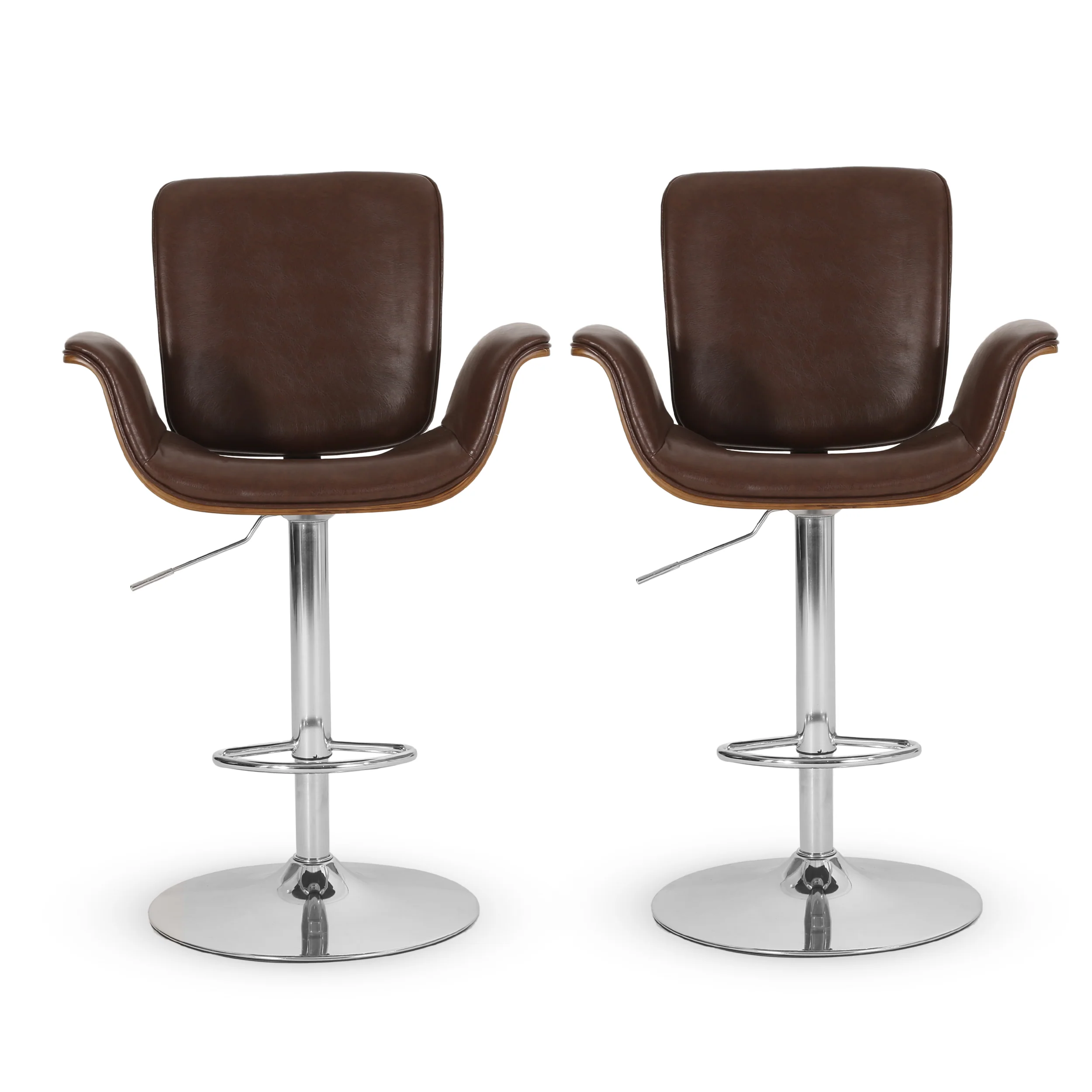 Canyon Mid Century Modern Bentwood Adjustable Swivel Barstools, Set of 2 - furnishings