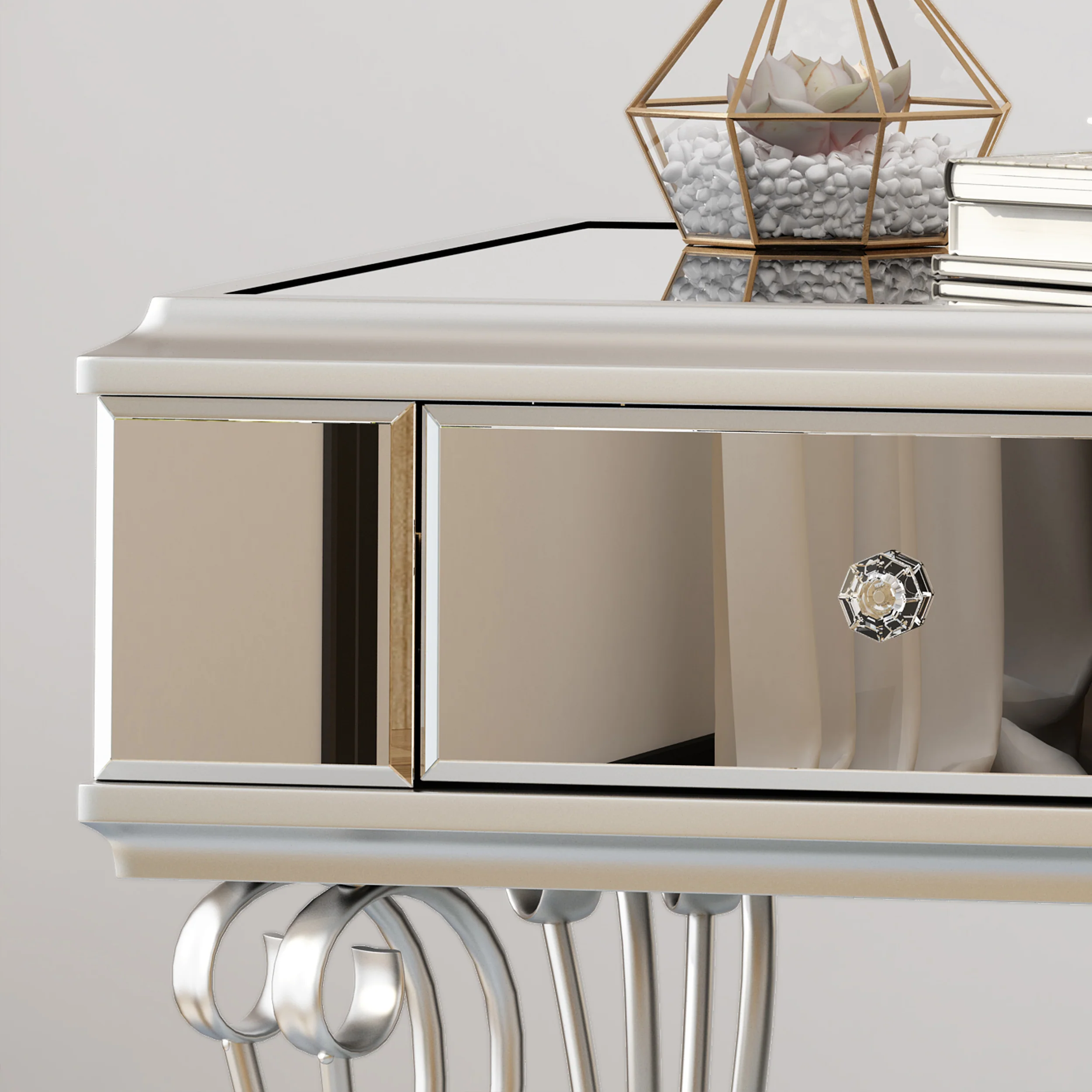 Mamie Modern Mirrored Accent Table with Drawer, Tempered Glass - furnishings