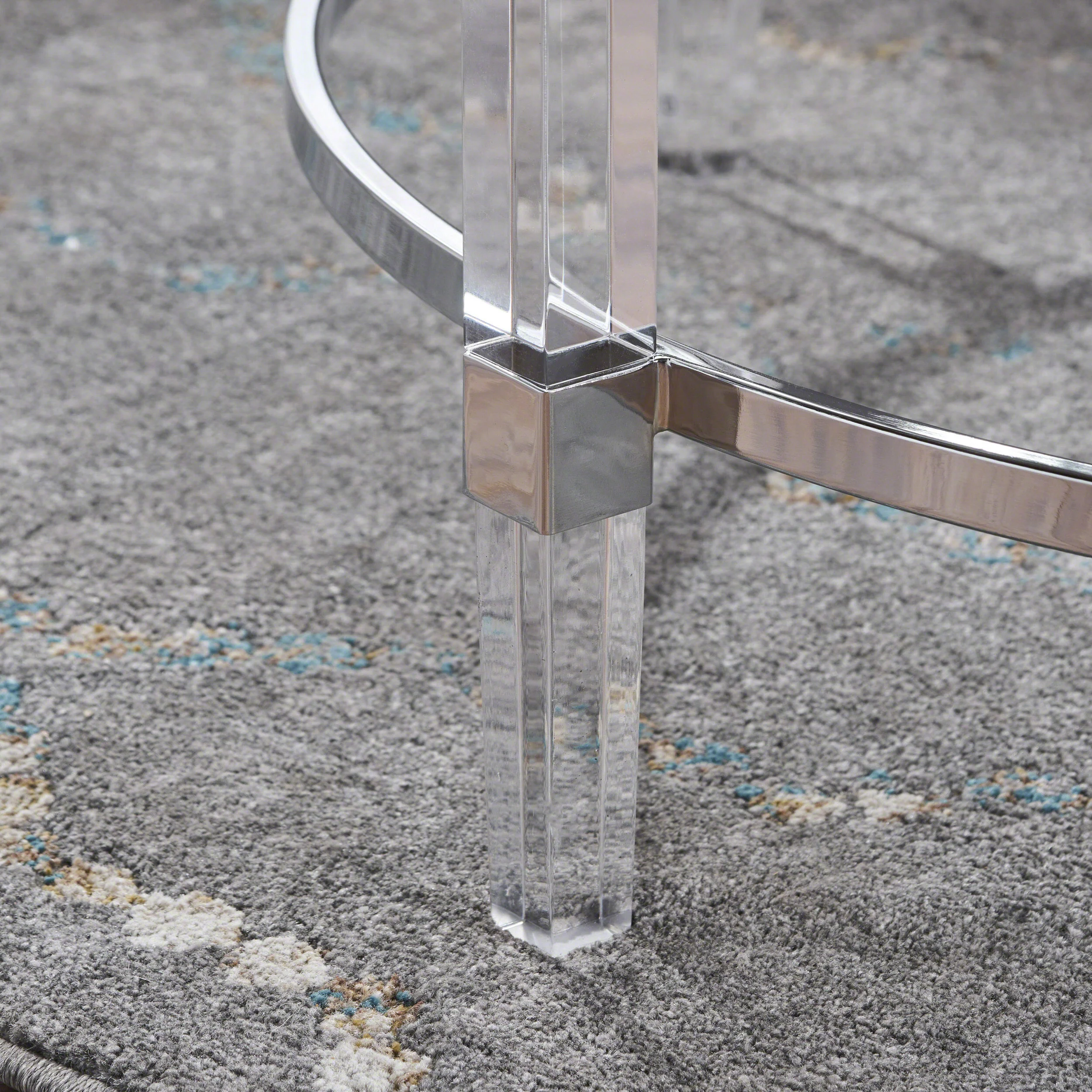 Lynn Modern Round Tempered Glass Coffee Table with Acrylic and Iron Accents - furnishings