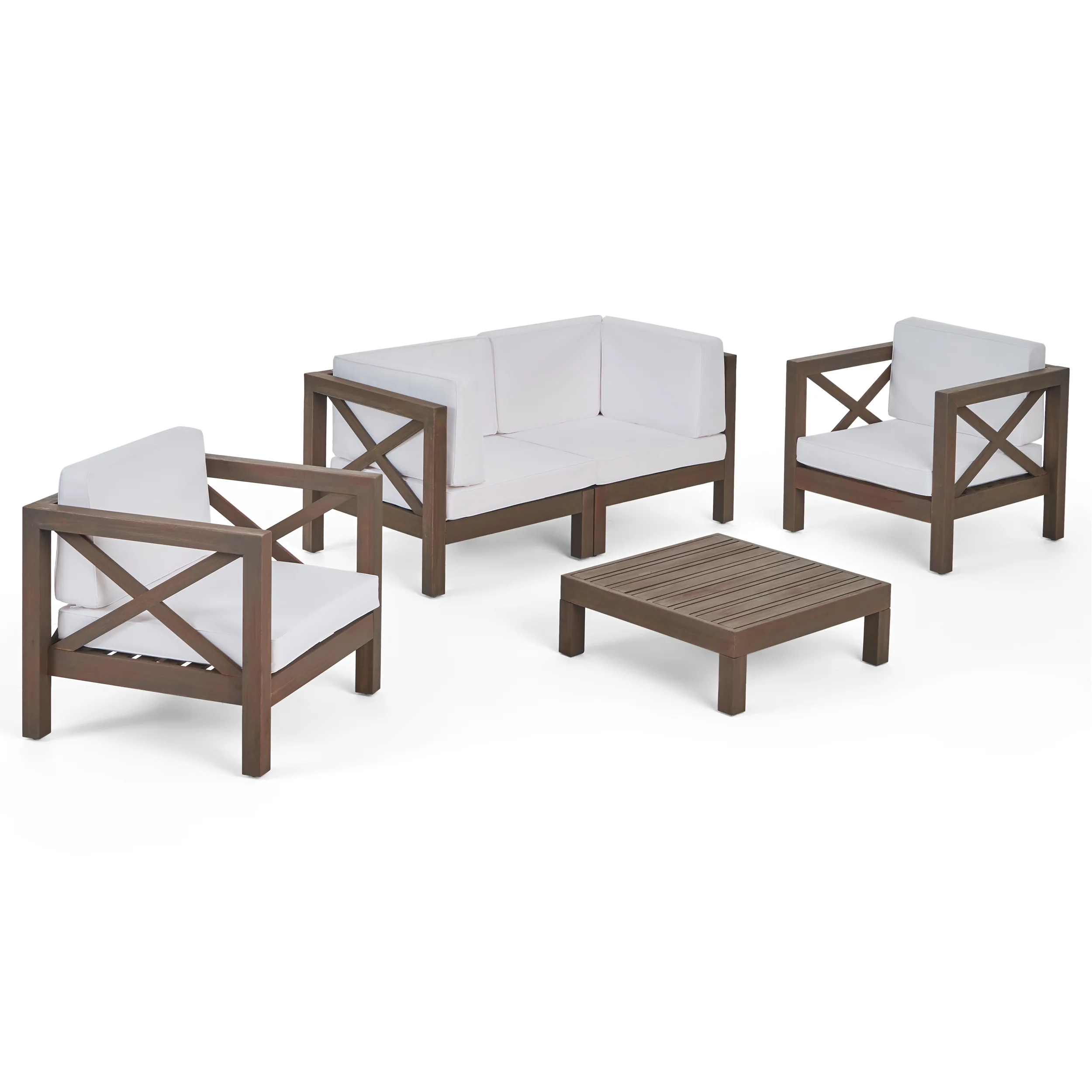 Morgan Outdoor 4 Seater Acacia Wood Loveseat Chat Set - furnishings