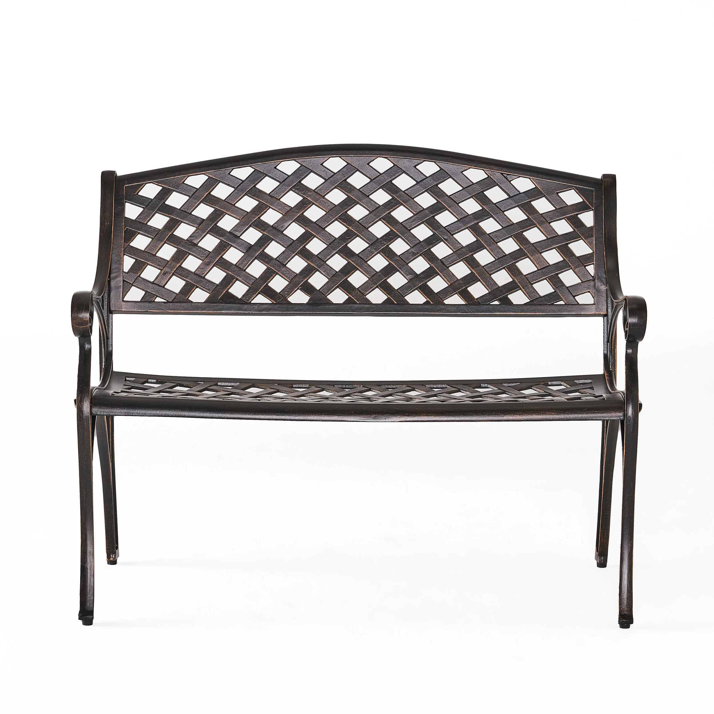 Eastwood Traditional Mesh Pattern Antique Copper Cast Aluminum Bench - furnishings
