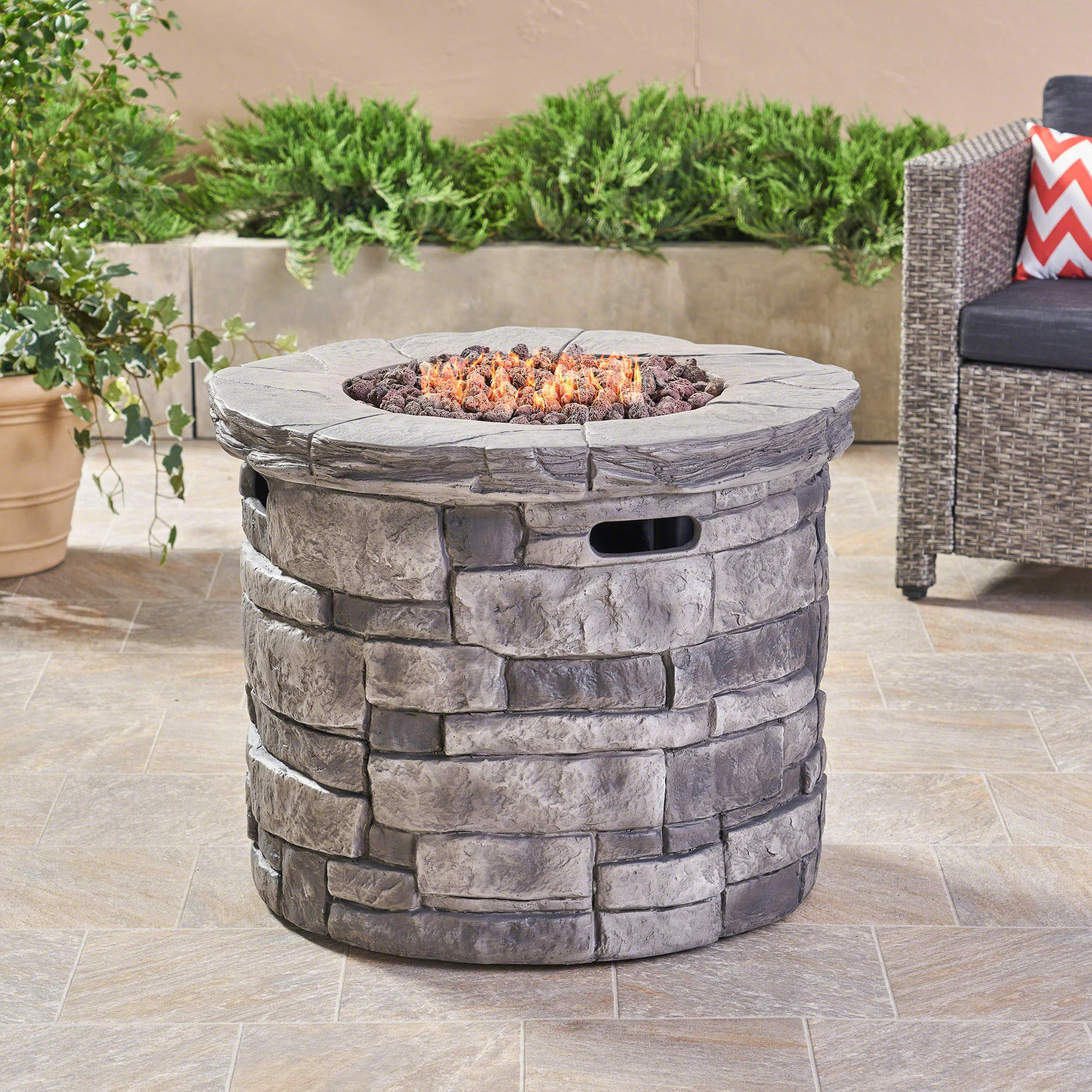 Altta Outdoor Gray Circular Fire Pit - 40,000 BTU - furnishings