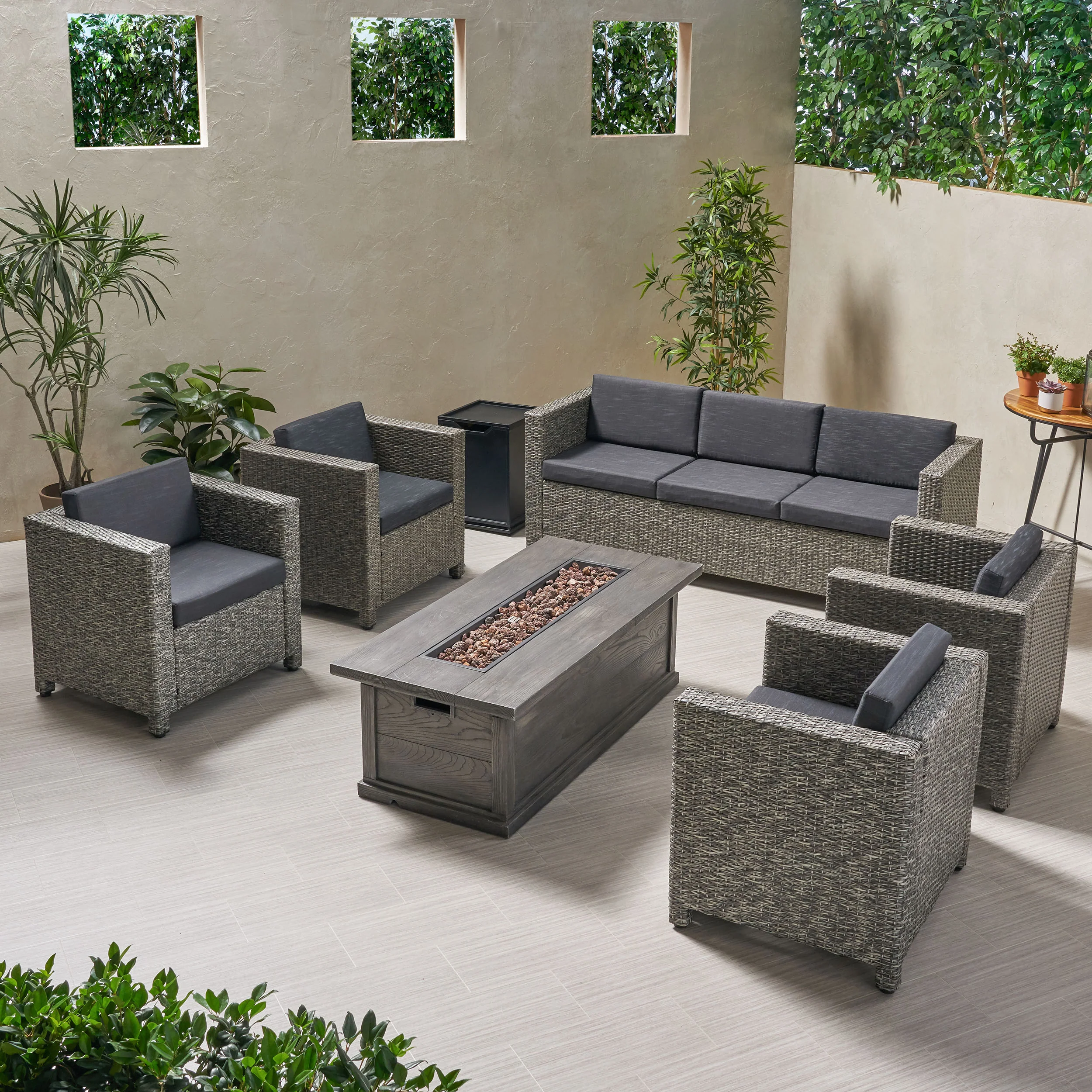 Venice 7-Seater Outdoor Fire Pit Sofa Set - furnishings