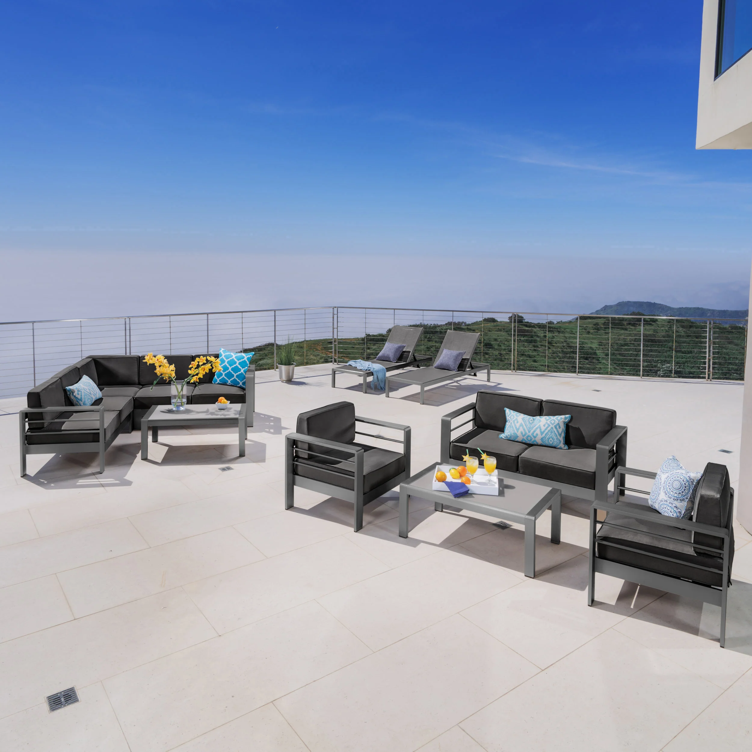 Coral Bay Outdoor Gray Aluminum 10 Piece Estate Patio Collection - furnishings