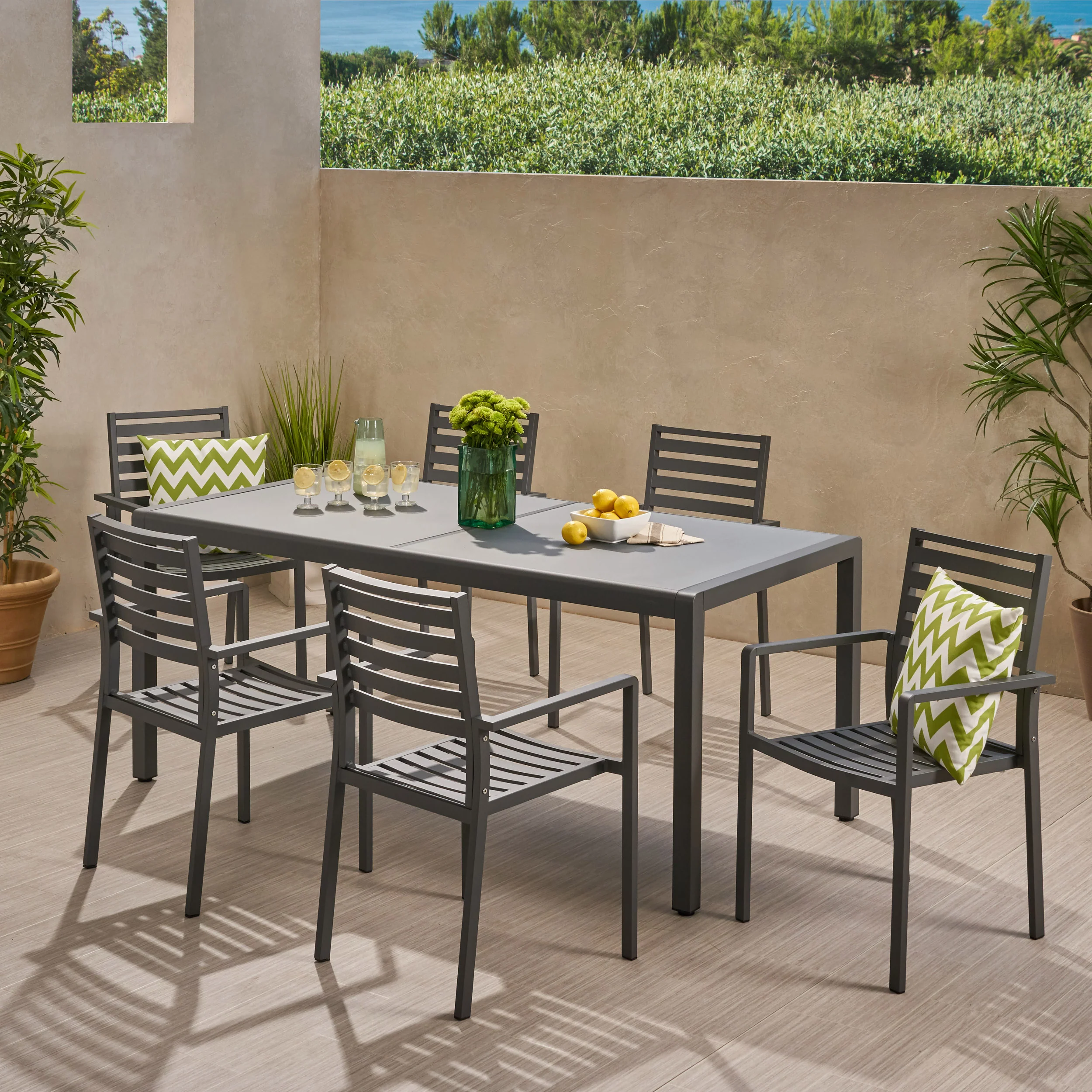 Cherie Outdoor Modern 6 Seater Aluminum Dining Set - furnishings