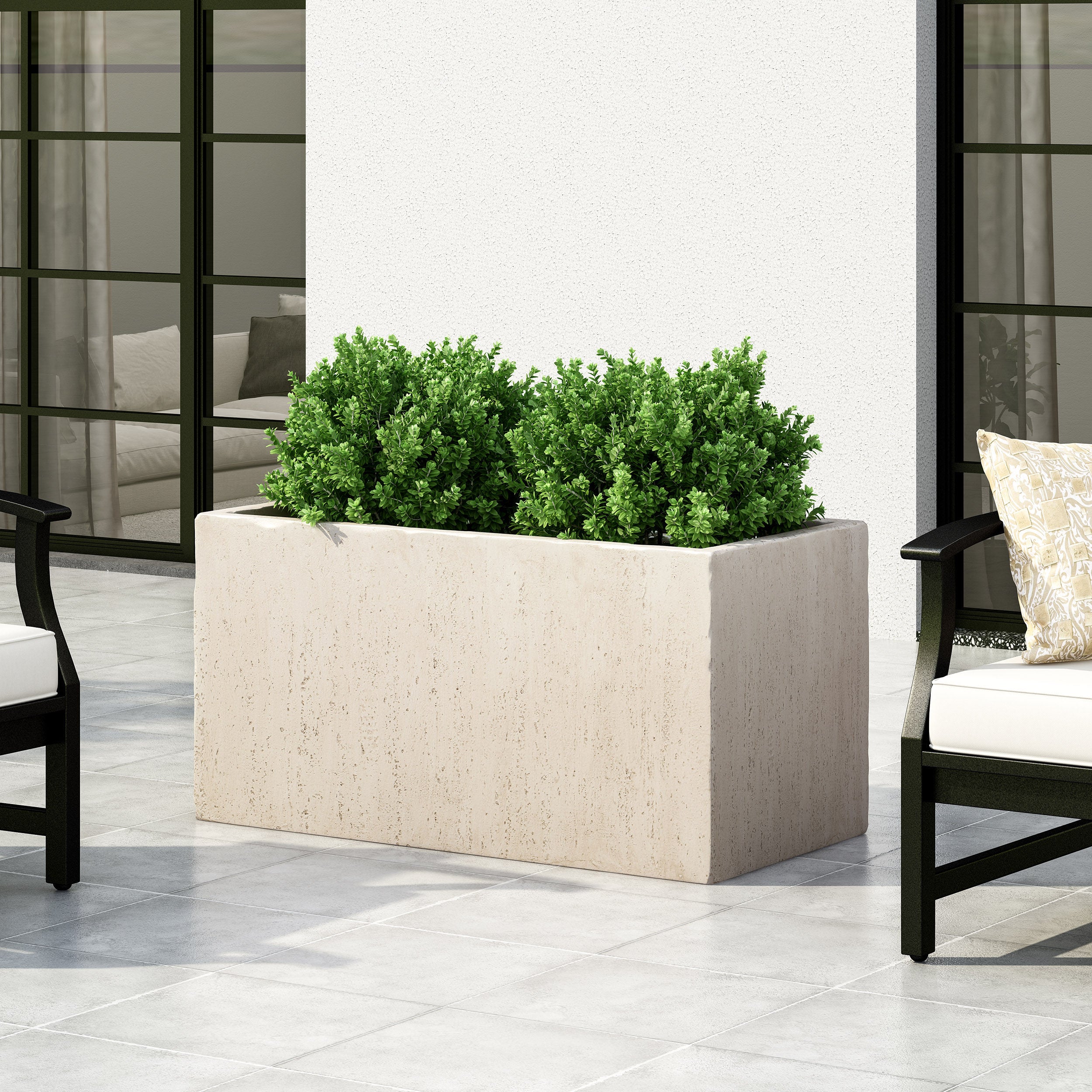 Fardeen Outdoor Modern Cast Stone Rectangular Planter - furnishings