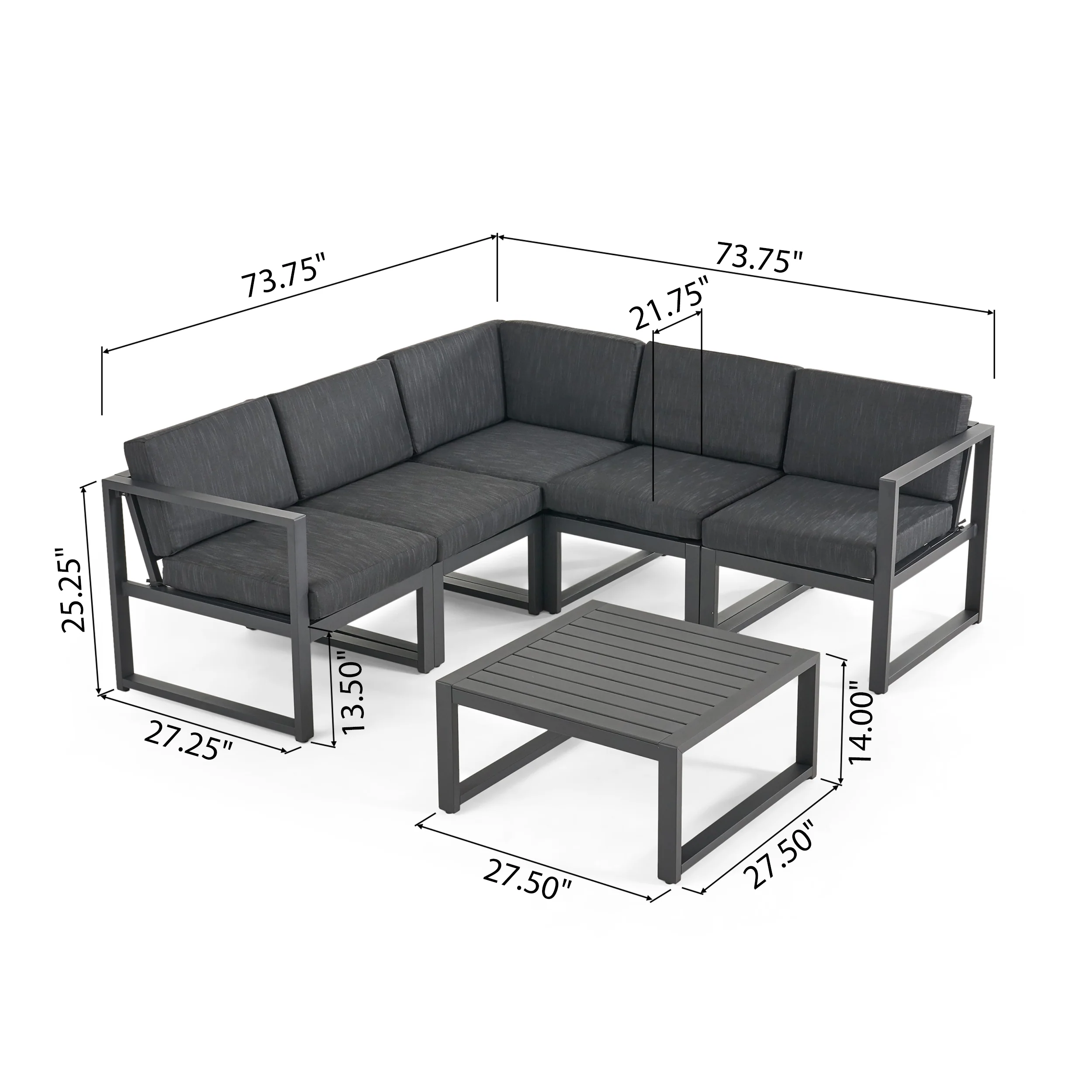 Nealie Outdoor 9 Seater Aluminum Sectional Sofa Set with Mesh Chaise Lounges - furnishings