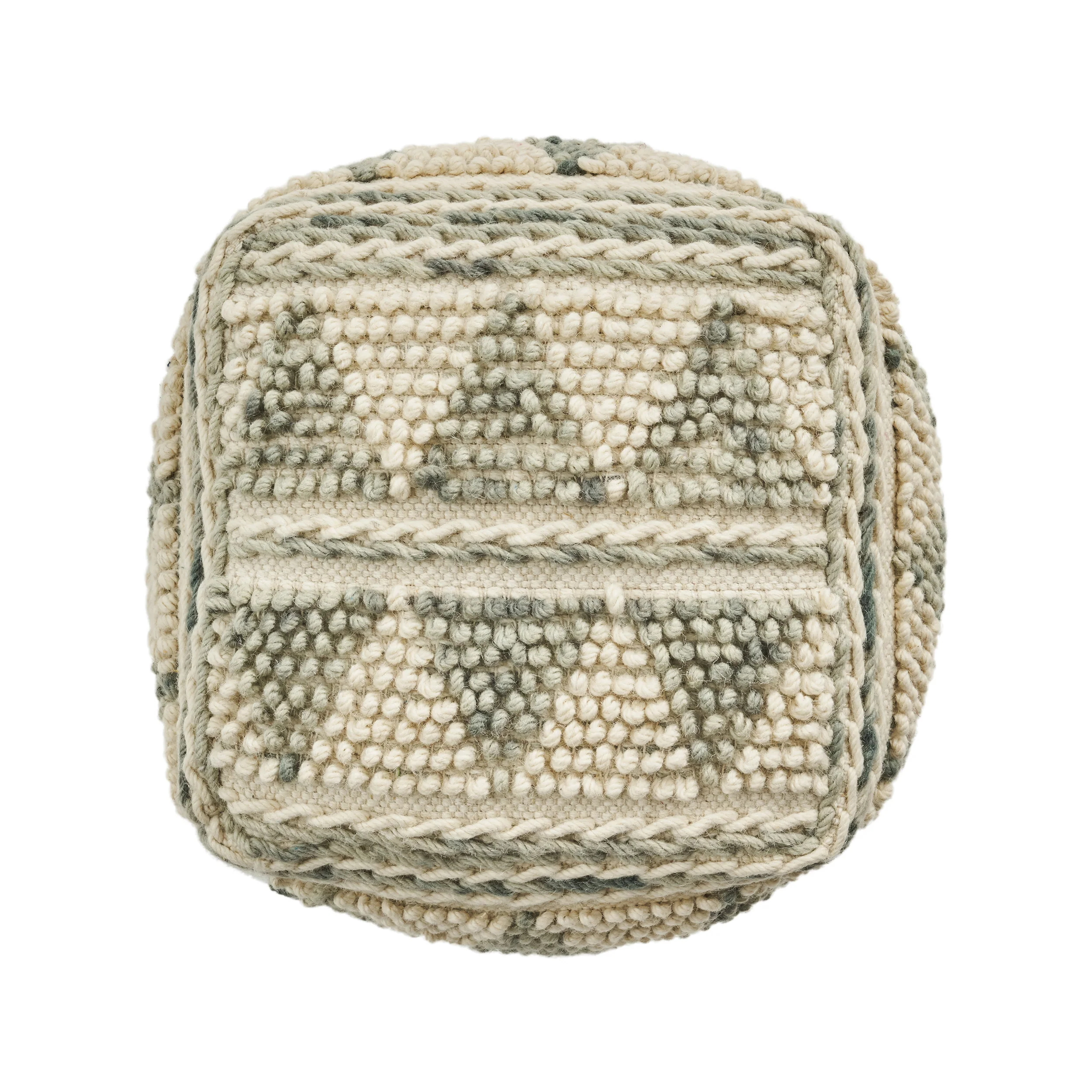 Rosalin Boho Wool and Cotton Ottoman Pouf - furnishings