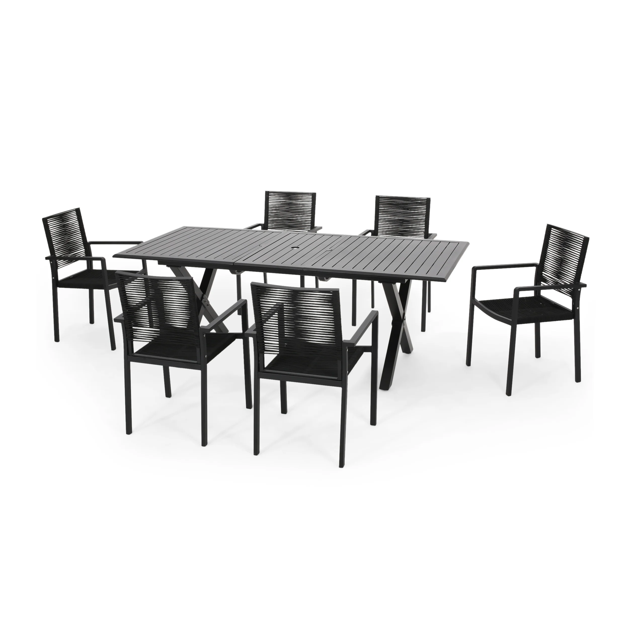 Layni Outdoor Modern 6 Seater Aluminum Dining Set with Expandable Table - furnishings