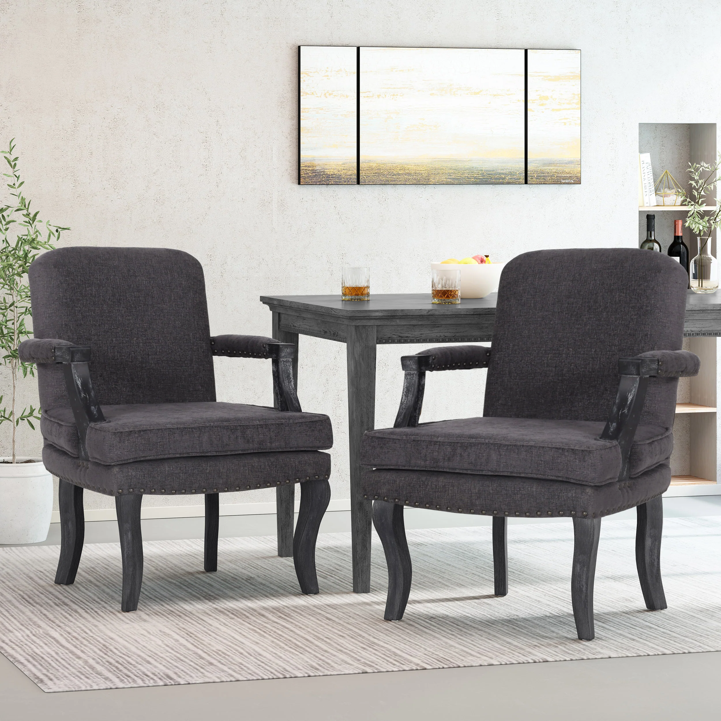 Tim French Country Dining Arm Chair with Nailhead Trim, Set of 2 - furnishings