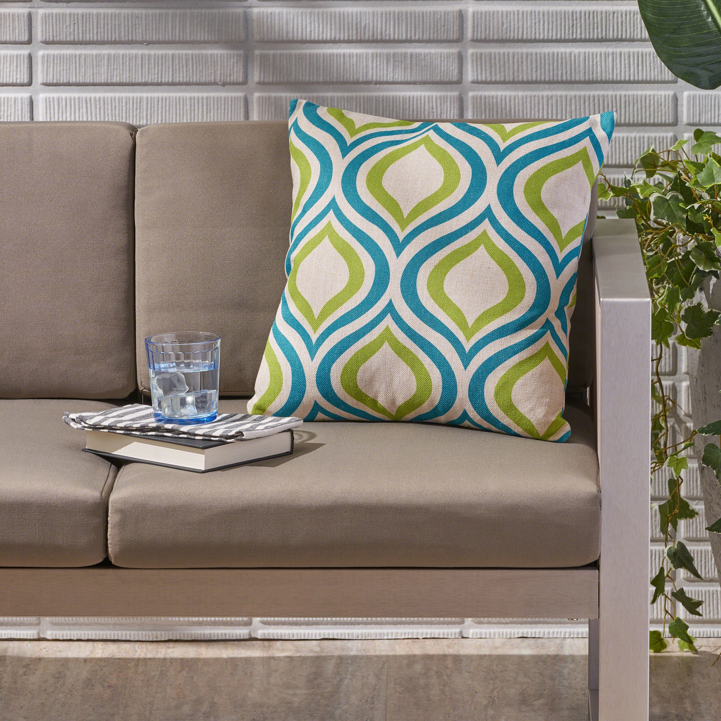 Mabel Outdoor Ikat Water Resistant 18-inch Square Pillow, Blue / Green Ikat - furnishings