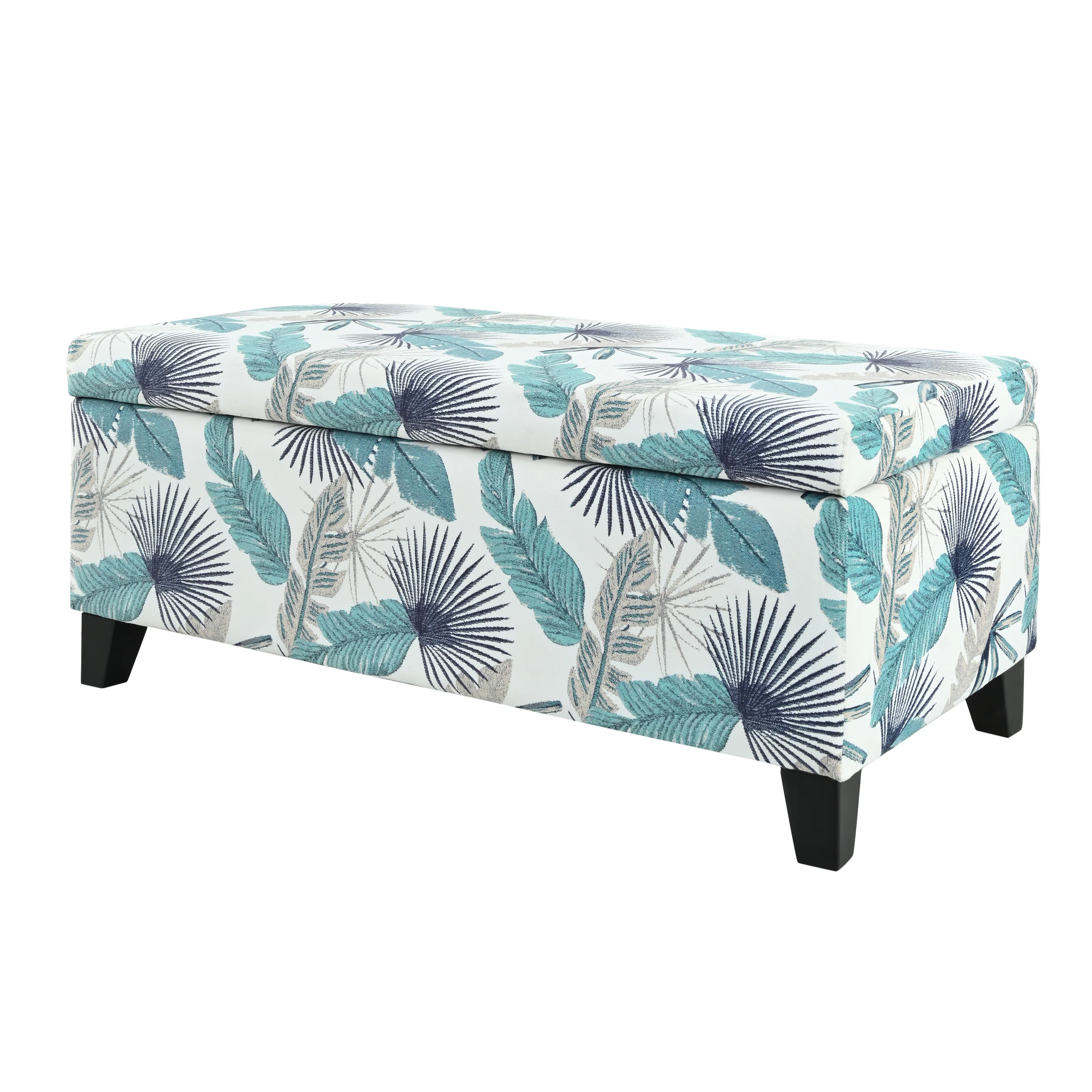 Delray Delray Blue and White Floral Fabric Storage Ottoman - furnishings