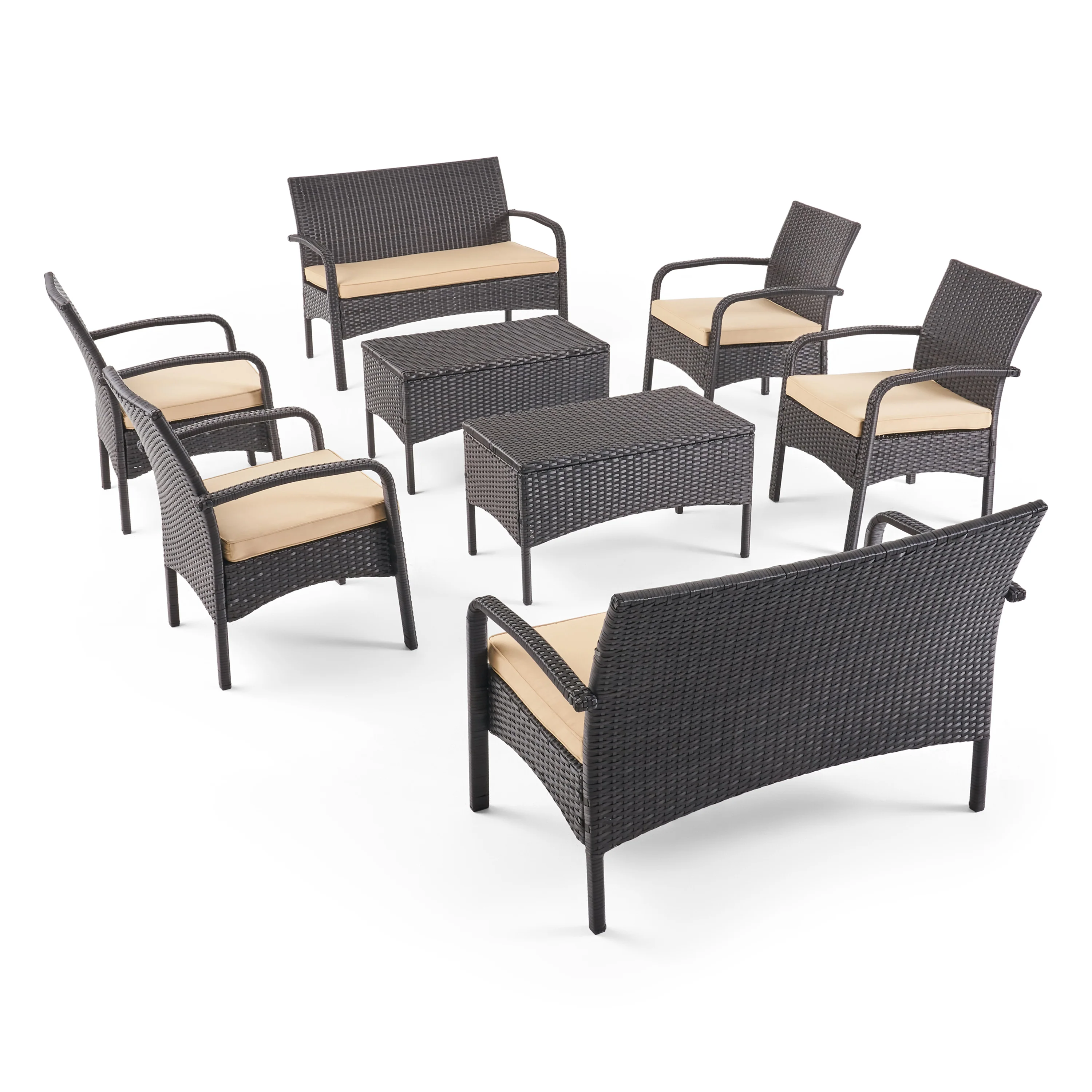 Carmela Outdoor 8 Seater Wicker Chat Set with Cushions - furnishings