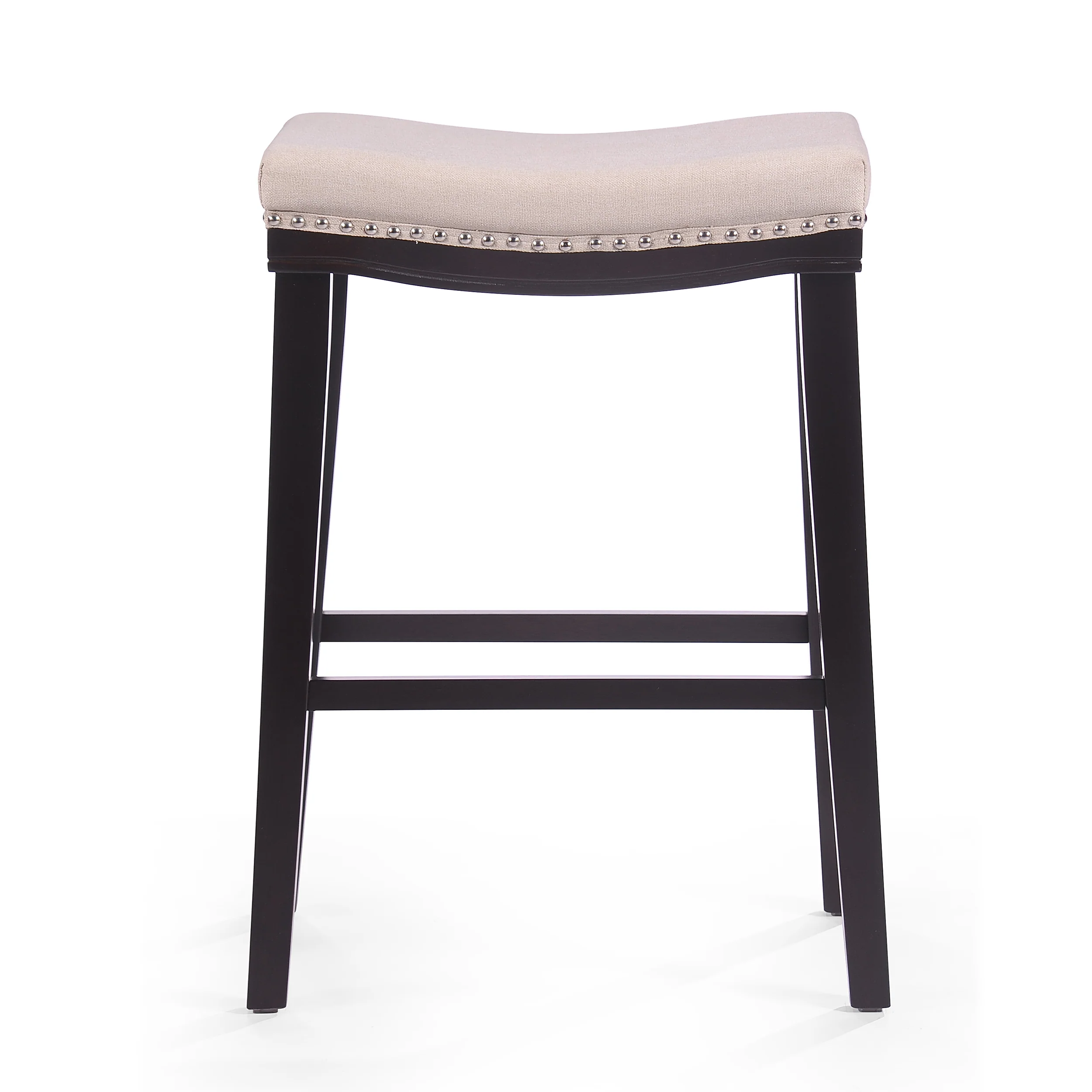 Hajie Contemporary Upholstered Saddle Counter Stool with Nailhead Trim, Set of 2 - furnishings