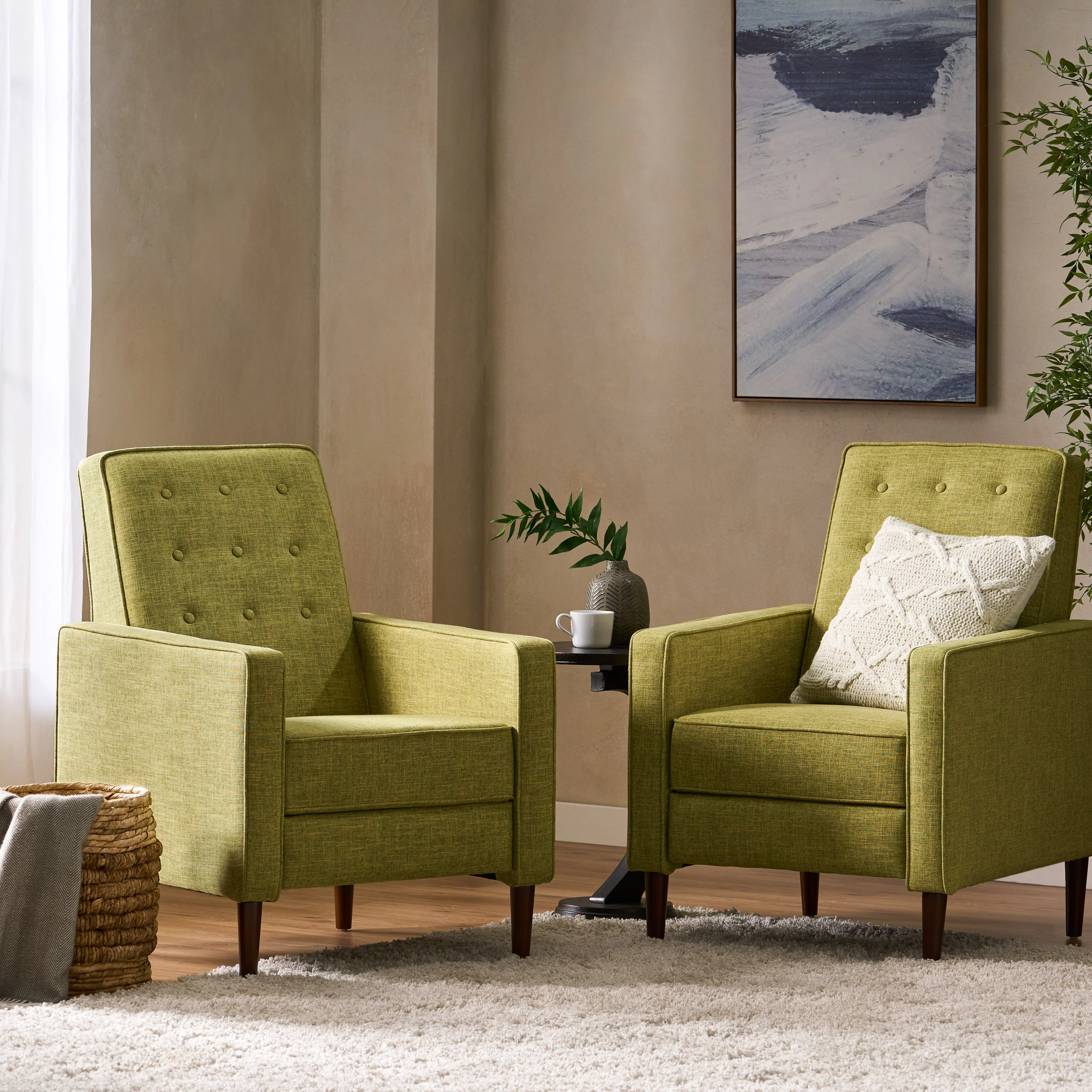 Mason Mid-Century Modern Tufted Back Fabric Recliner (set of 2) - furnishings