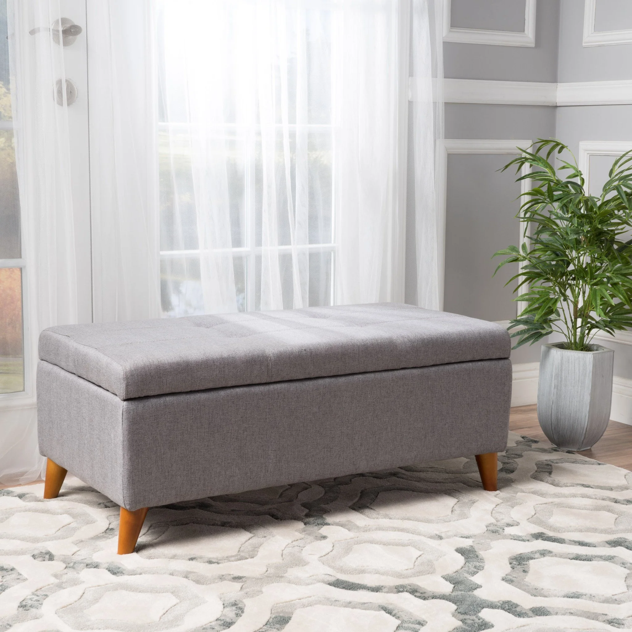Katherine Mid-Century Modern Button Tufted Fabric Storage Ottoman Bench - furnishings