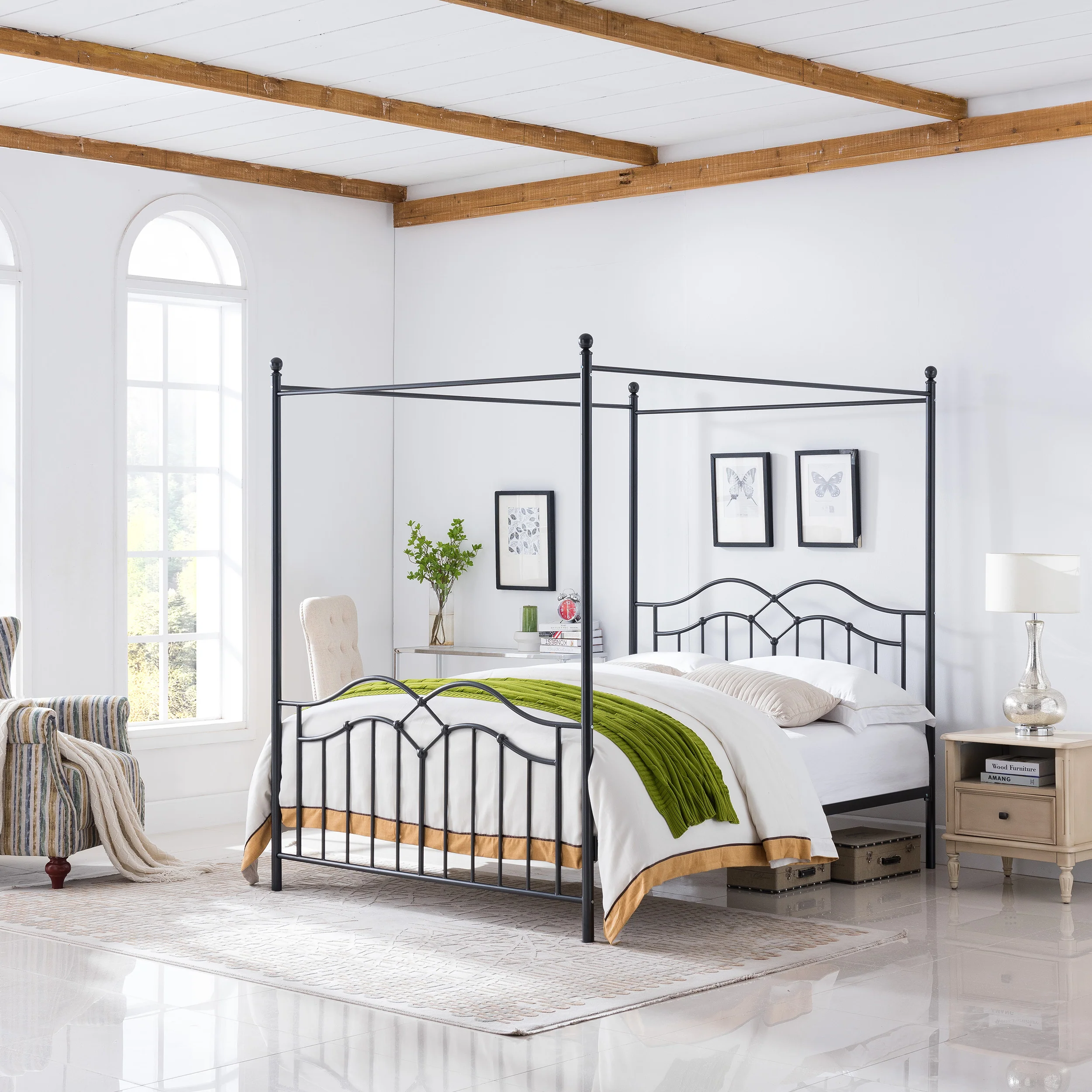 Simona Traditional Iron Canopy Queen Bed Frame - furnishings