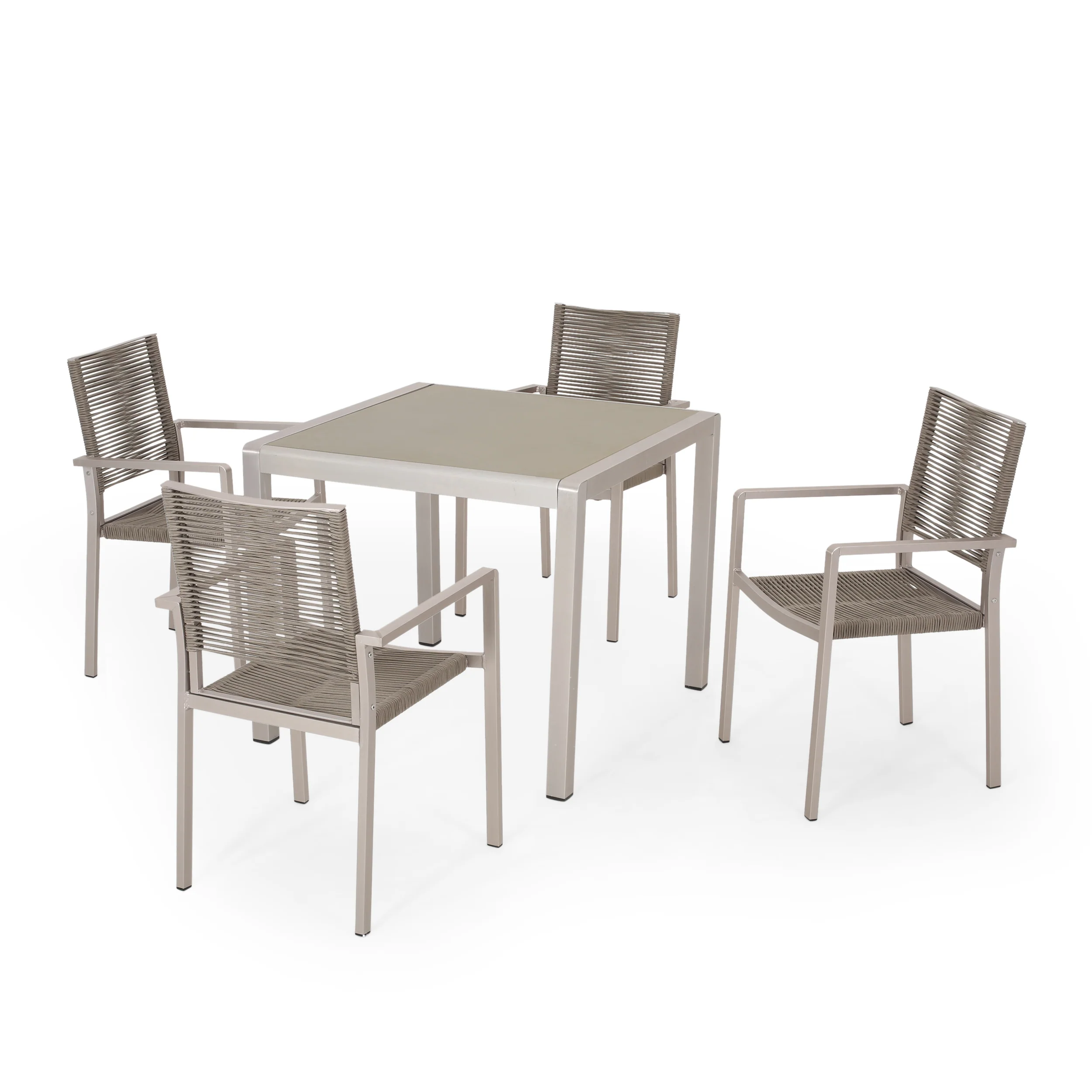 Danitza Outdoor Modern 4 Seater Aluminum Dining Set with Tempered Glass Table Top - furnishings
