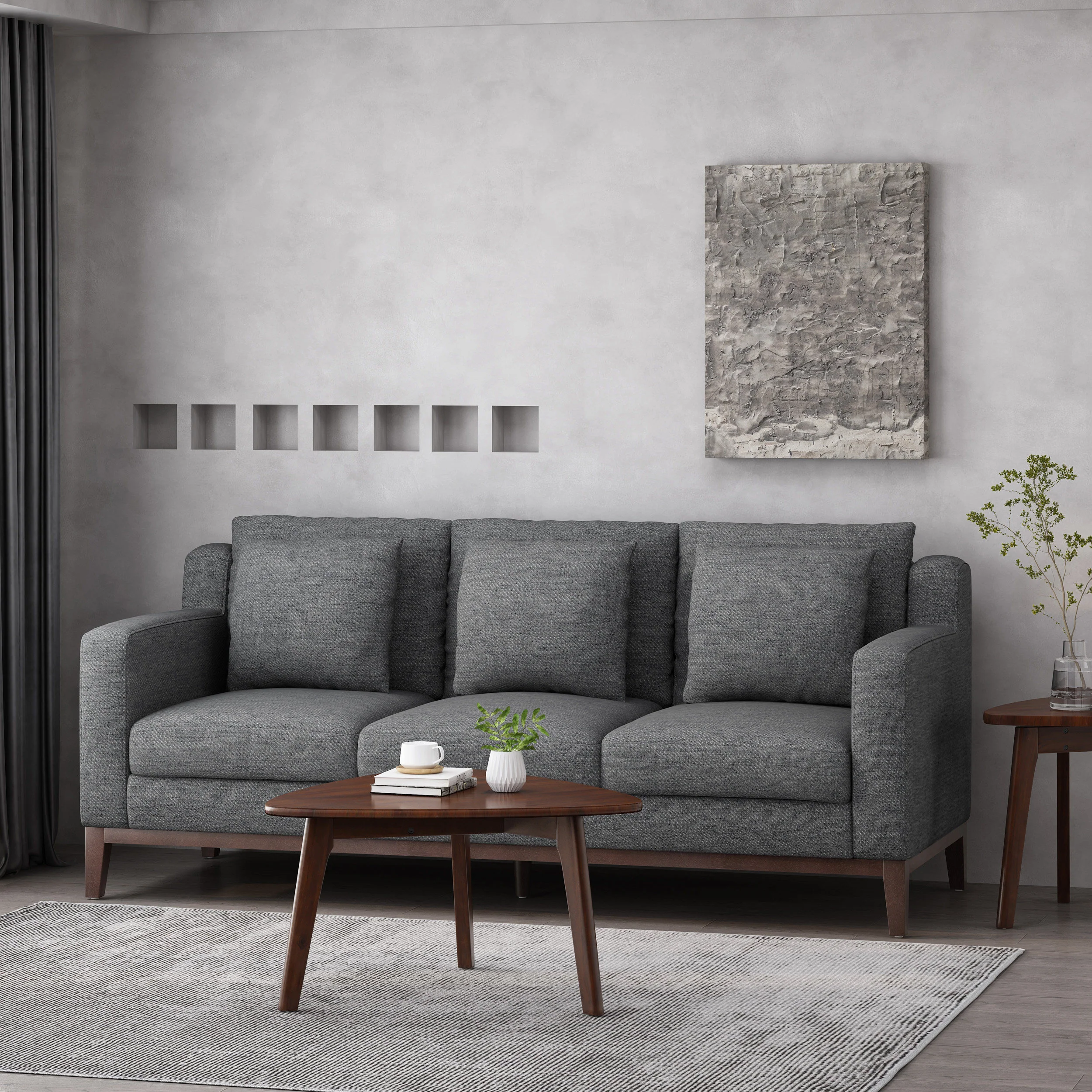 Noxon Contemporary Fabric 3 Seater Sofa with Accent Pillows - furnishings
