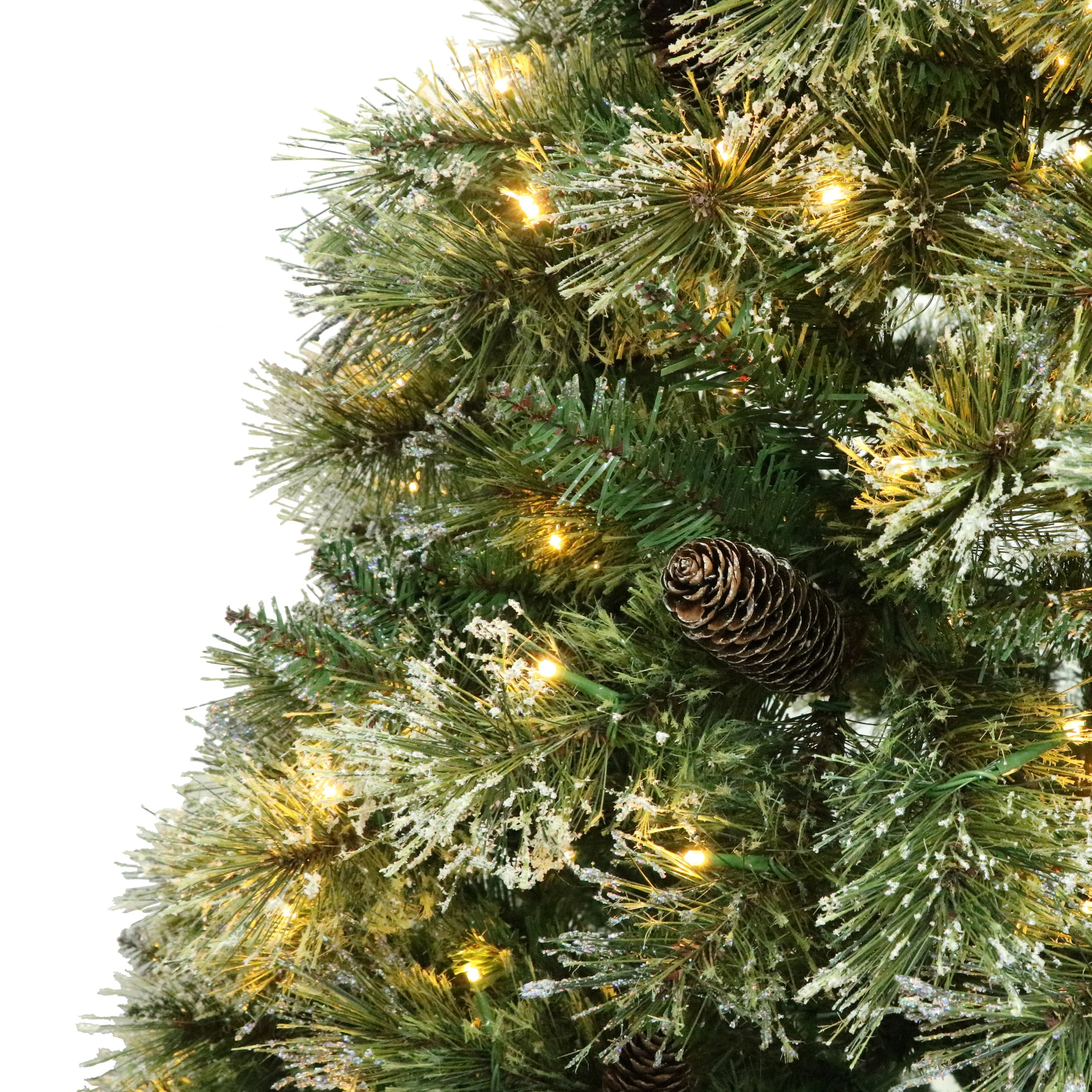 4.5-foot Cashmere Pine and Mixed Needles Pre-Lit Clear LED Hinged Artificial Christmas Tree with Snow and Glitter Branches and Frosted Pinecones - furnishings