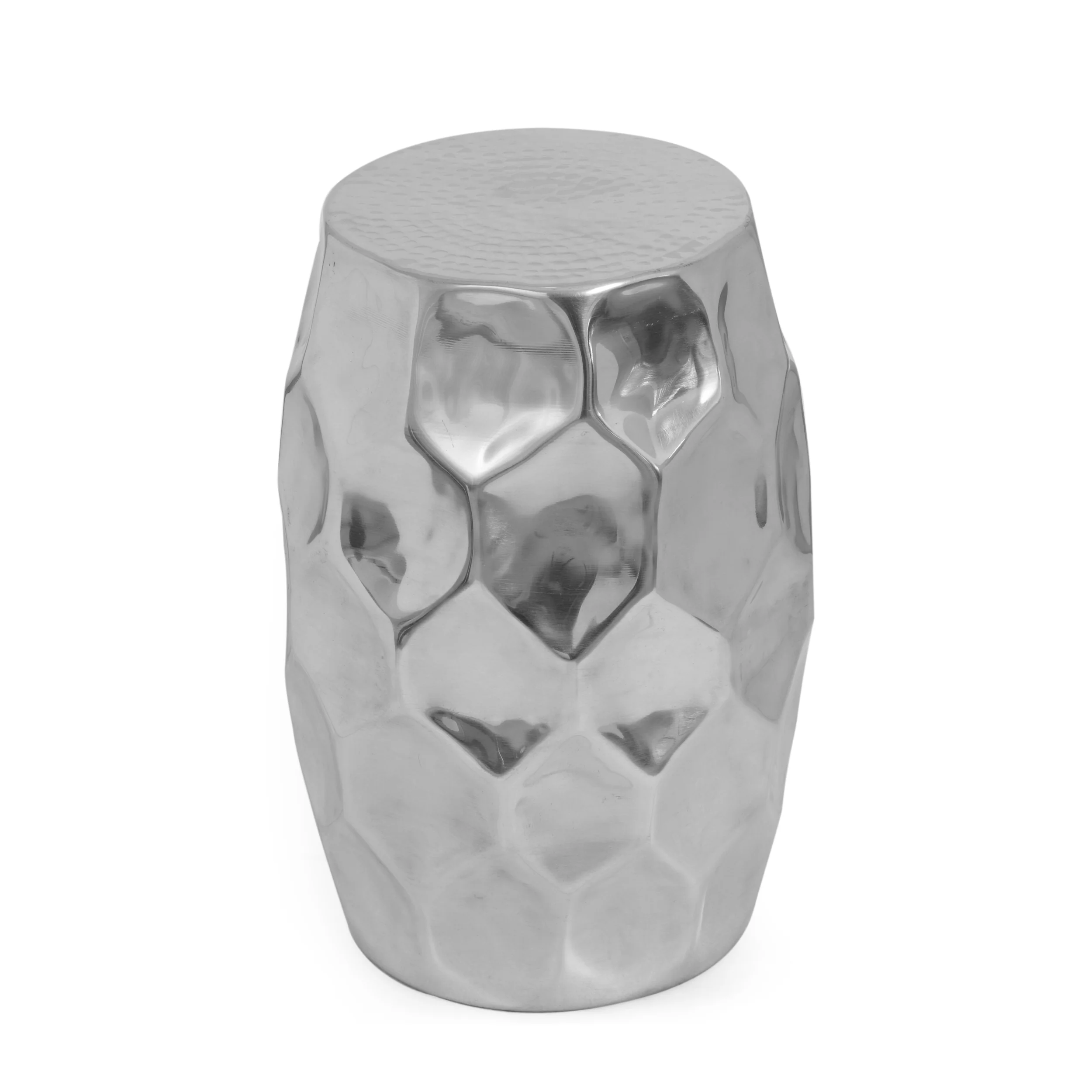 Duffy Modern Glam Handcrafted Aluminum Honeycomb Side Table, Silver - furnishings